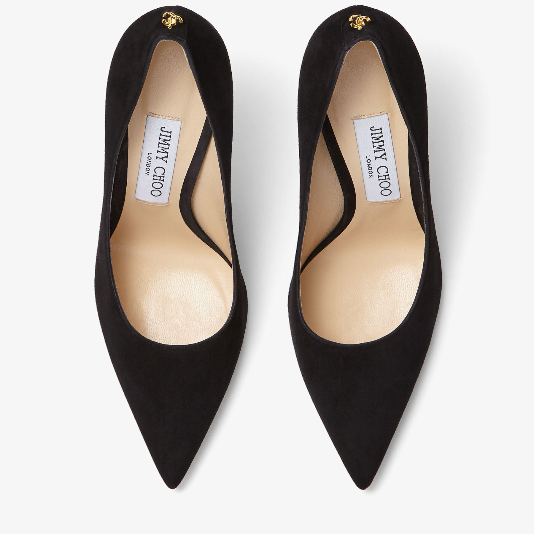 Black Suede Pointy Toe pumps with Jimmy Choo Button|LOVE 100 