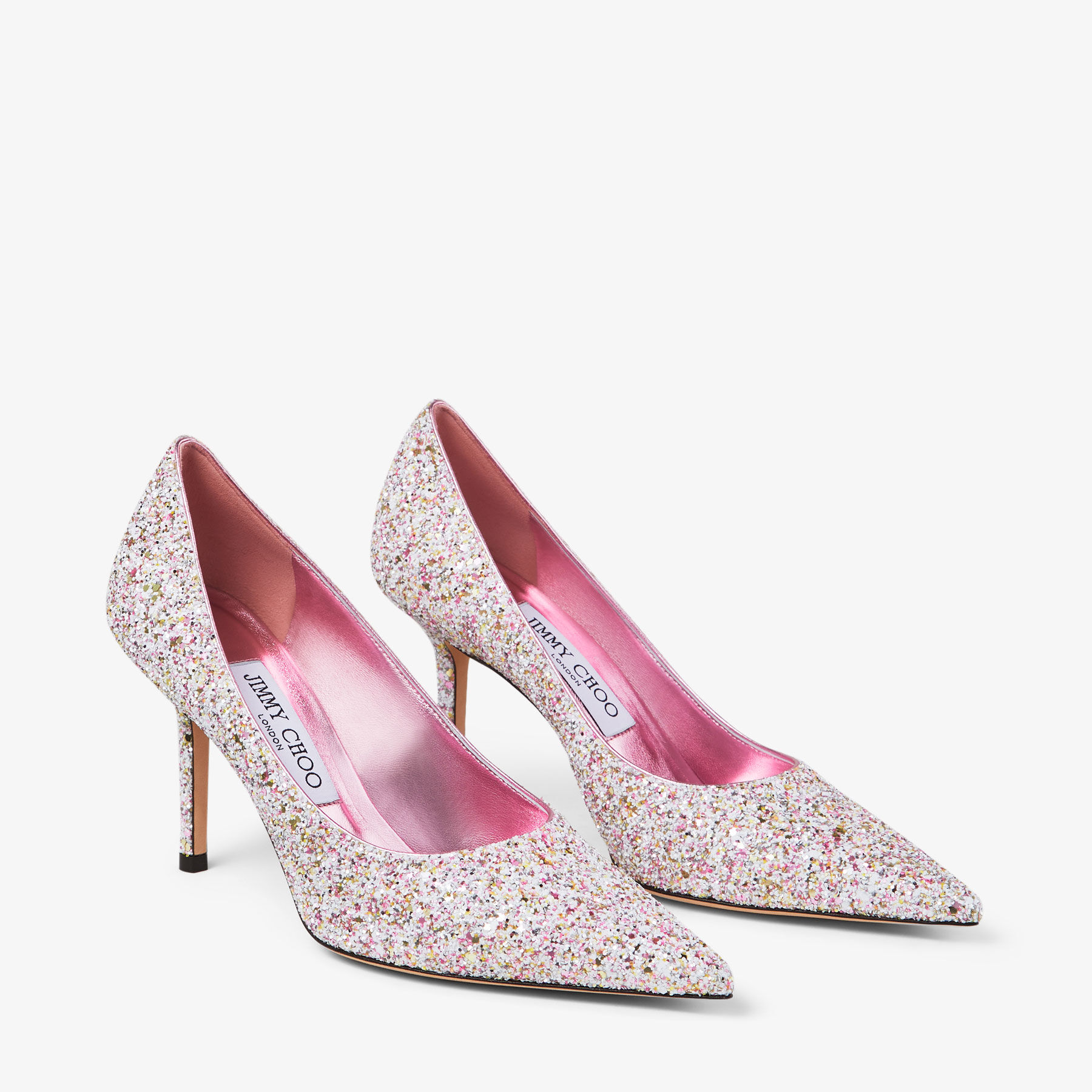Love 85 | Candy Pink Frosted Glitter Fabric Pumps | JIMMY CHOO