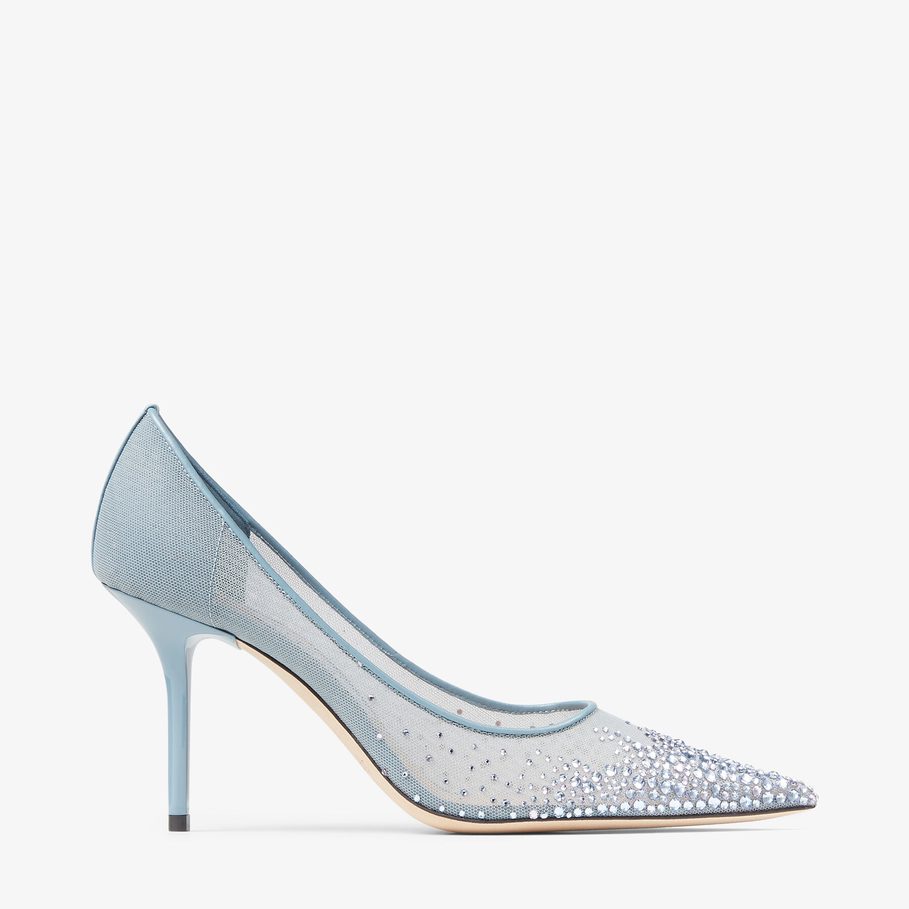 LOVE 85 | Smoky Blue Mesh Pointed-Toe Pumps with Dégradé Crystals