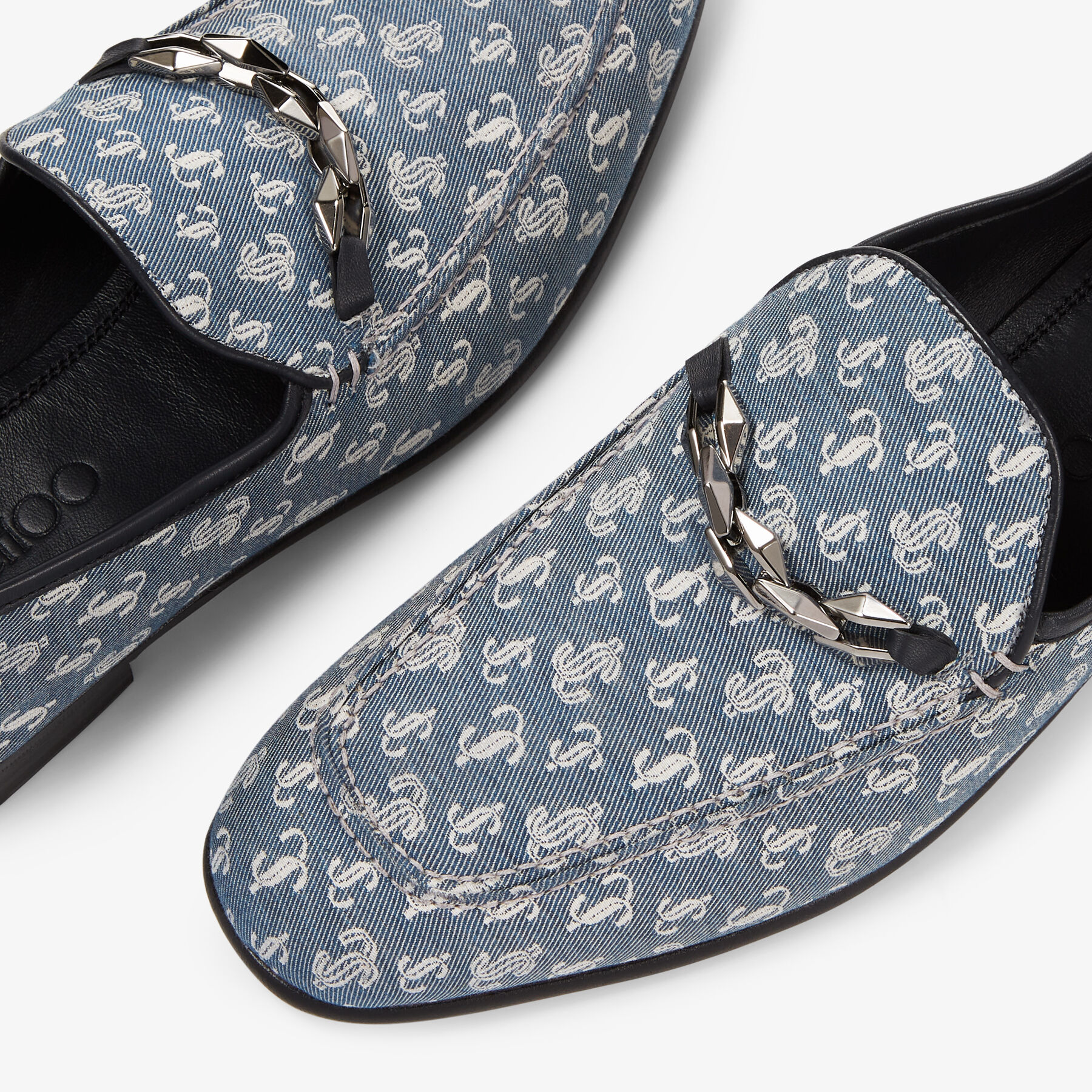 MARTI REVERSE Denim JC Monogram Loafers with Chain Embellishment