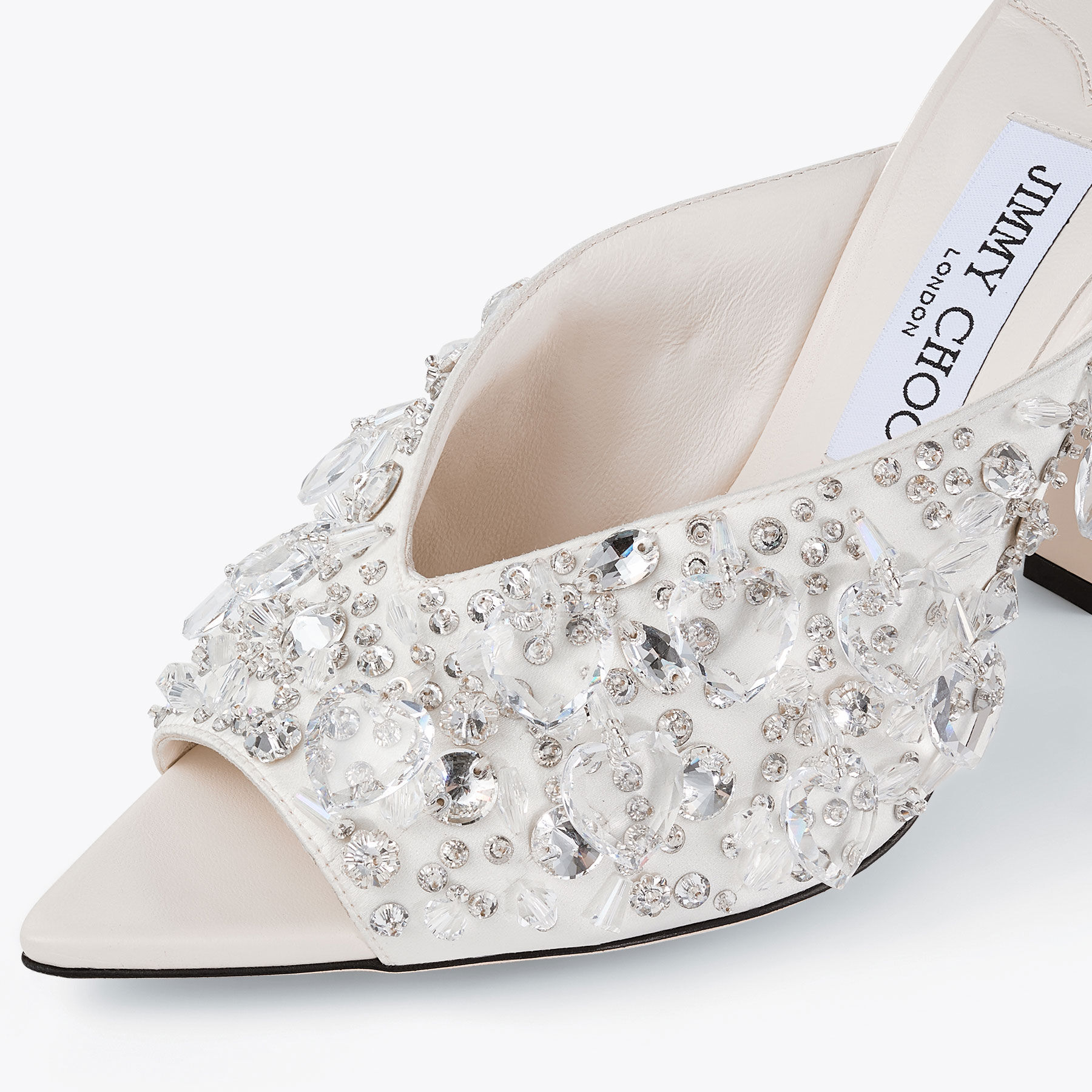 Maryanne Mule 100 Ivory Satin Crystal Sandals JIMMY CHOO