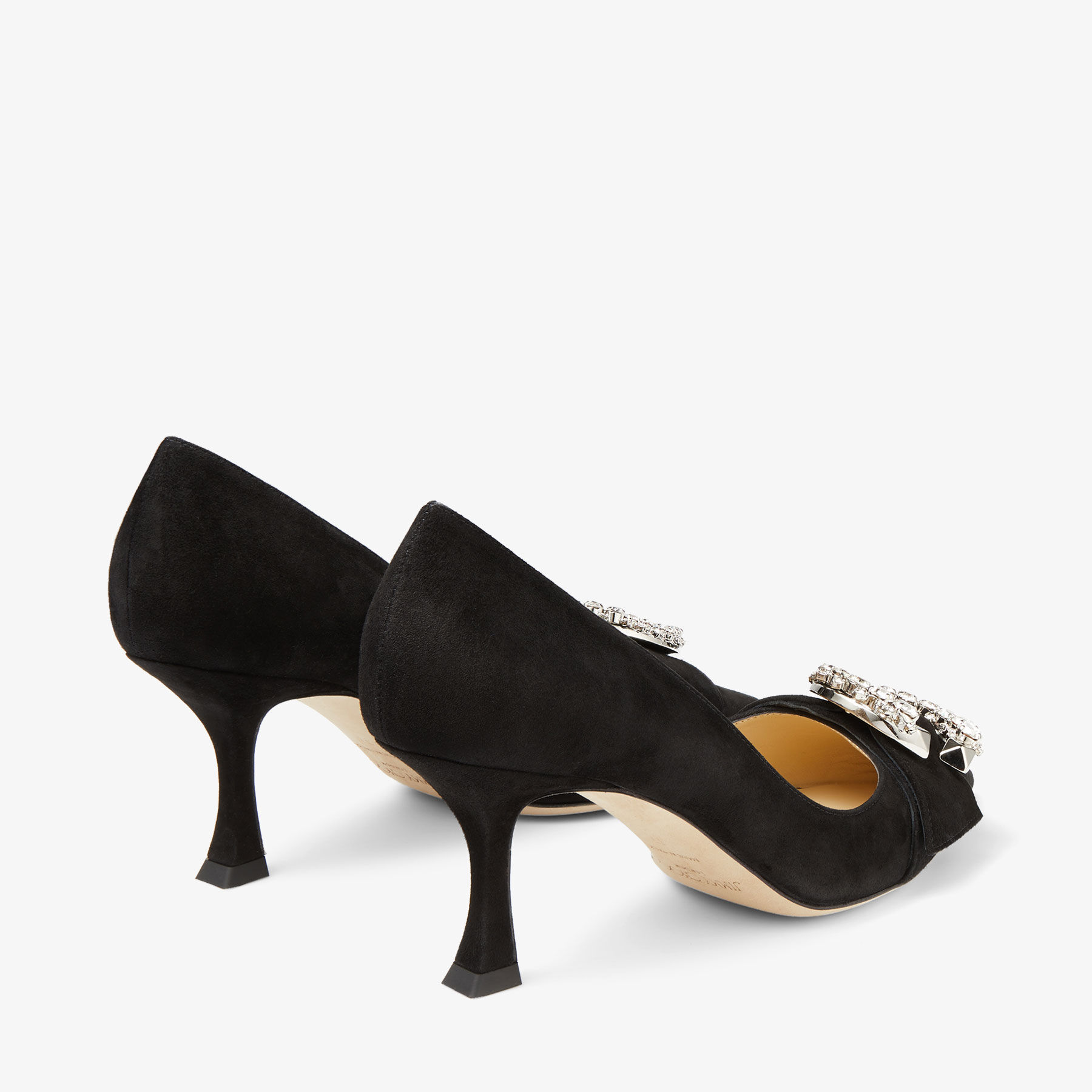 MELVA 70 | Black Suede Pointed-Toe Pumps with Crystal Buckle 