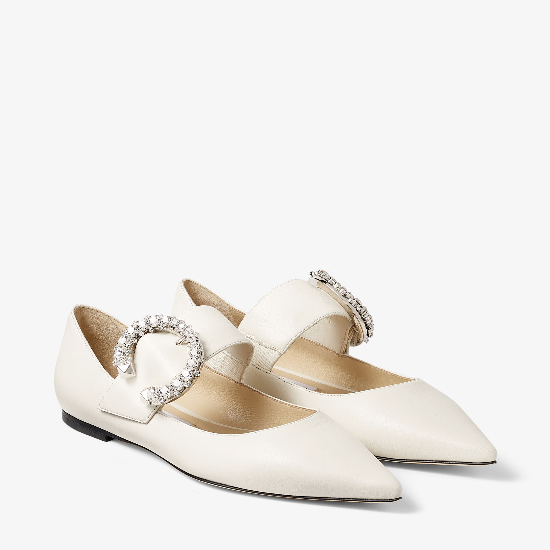Melva Ballerina Latte Nappa Leather Ballerina Pumps with Crystal Buckle JIMMY CHOO