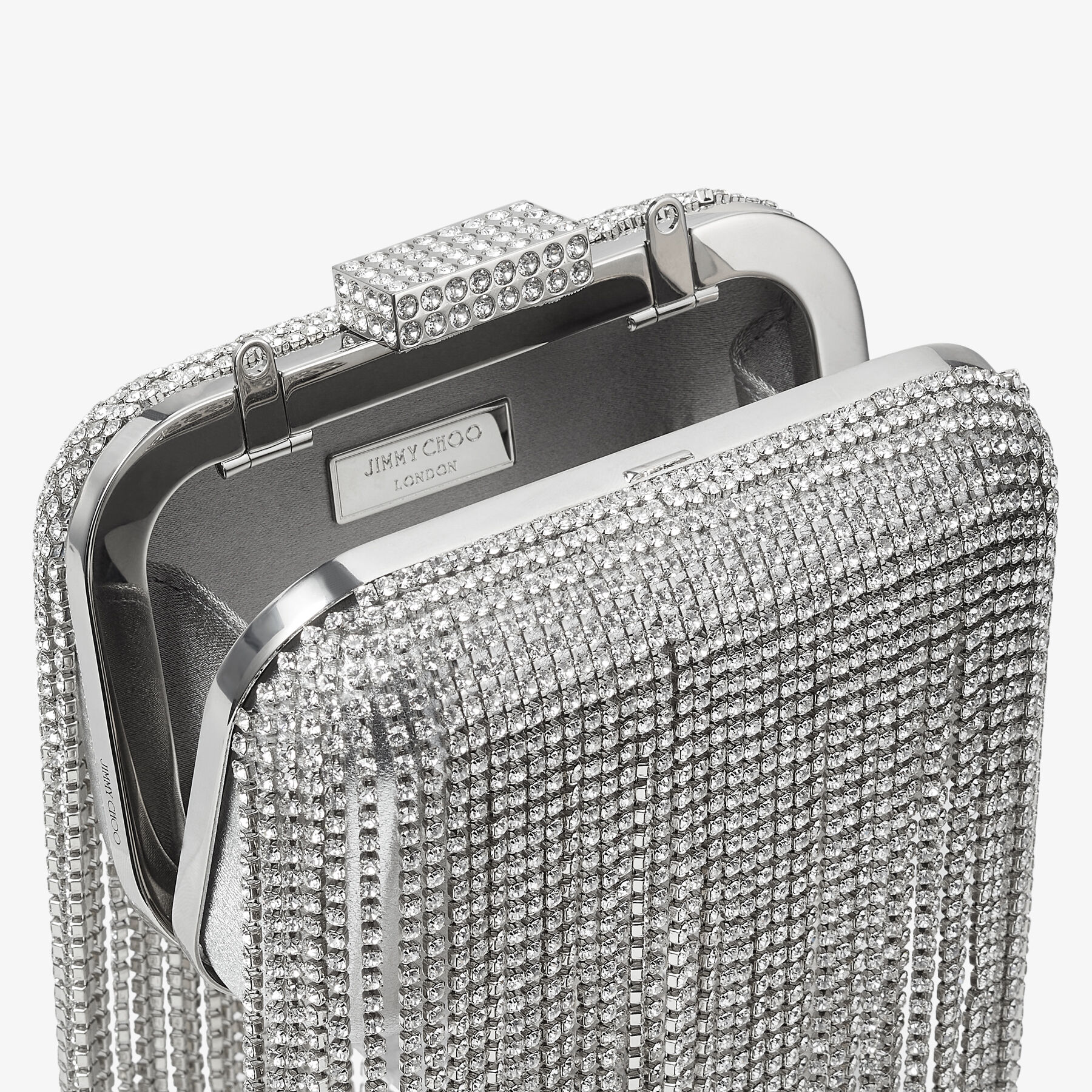 MICRO CLOUD Silver Crystal Mini Bag with Fringe Winter 2022 collection JIMMY CHOO