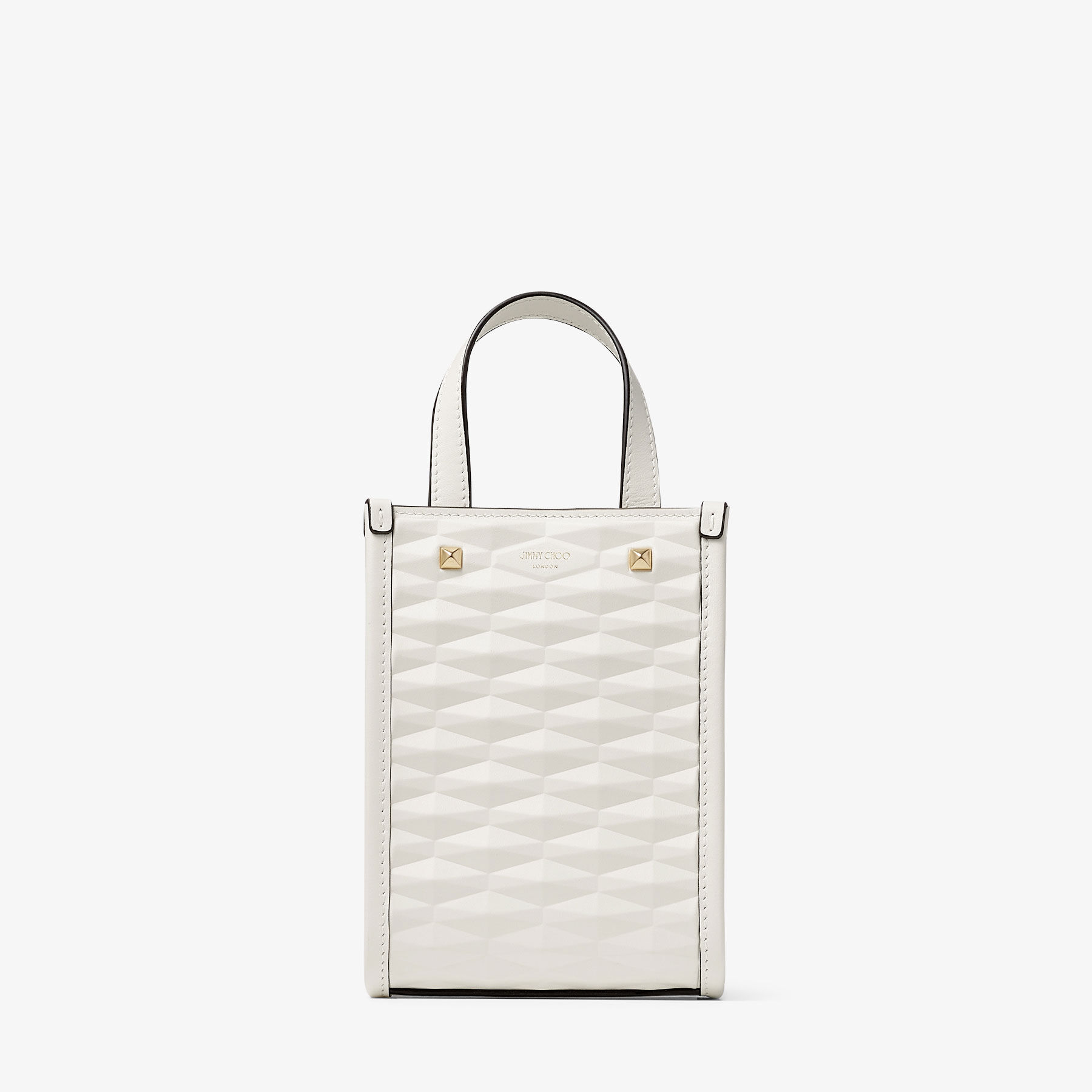 Mini N S Tote Latte Diamond Embossed 3D Leather Mini Tote Bag