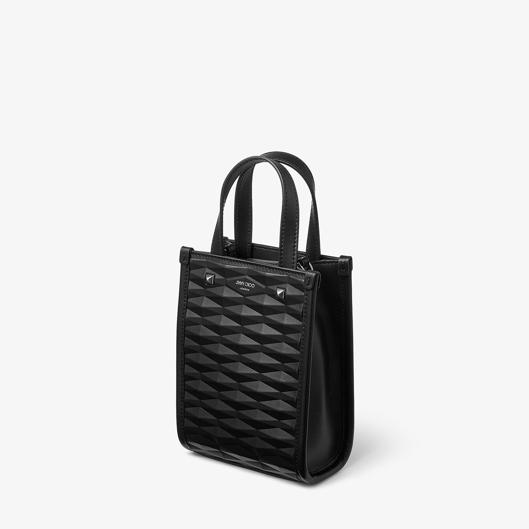 Mini N/S Tote | Black Diamond Embossed 3D Leather Mini Tote Bag | New ...