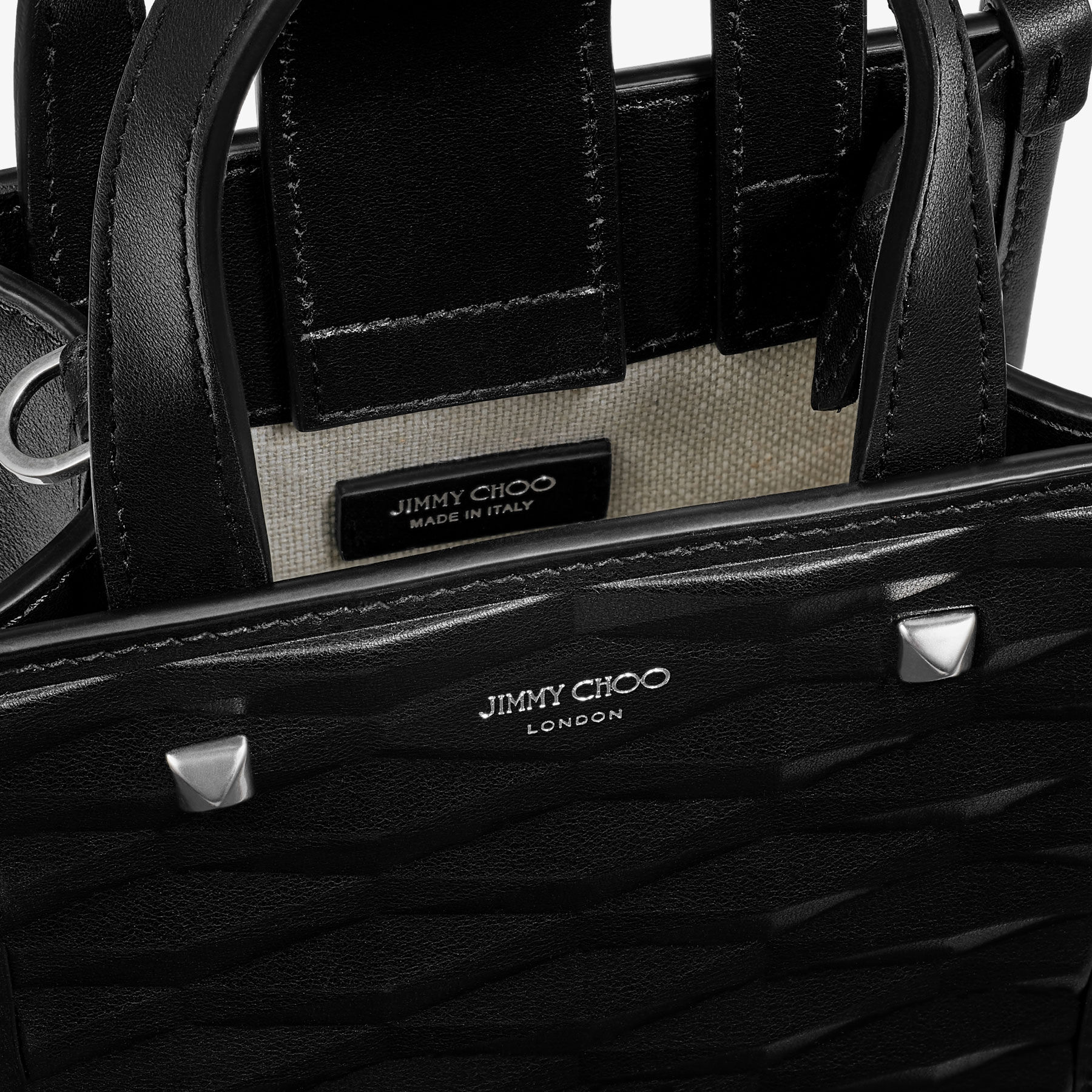 Mini N S Tote Black Diamond Embossed 3D Leather Mini Tote Bag JIMMY CHOO