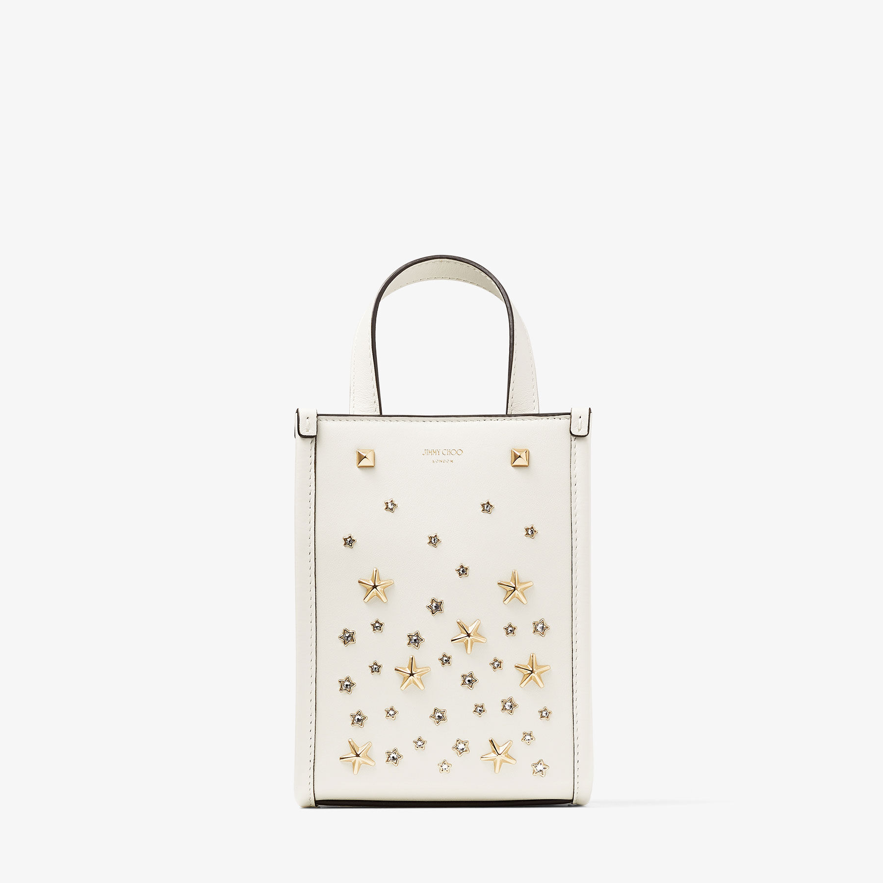 MINI N S TOTE Mini Tragetasche aus glattem Kalbsleder in Schwarz mit Sternen Sommerkollektion JIMMY CHOO