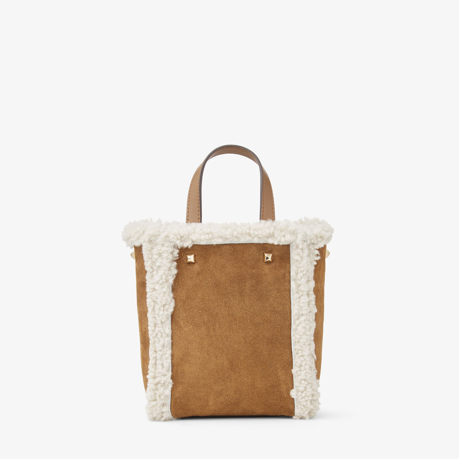 MINI N/S TOTE | Khaki Brown Suede and Shearling Mini N/S Tote Bag with Jimmy  Choo Embroidery | Winter Capsule | JIMMY CHOO