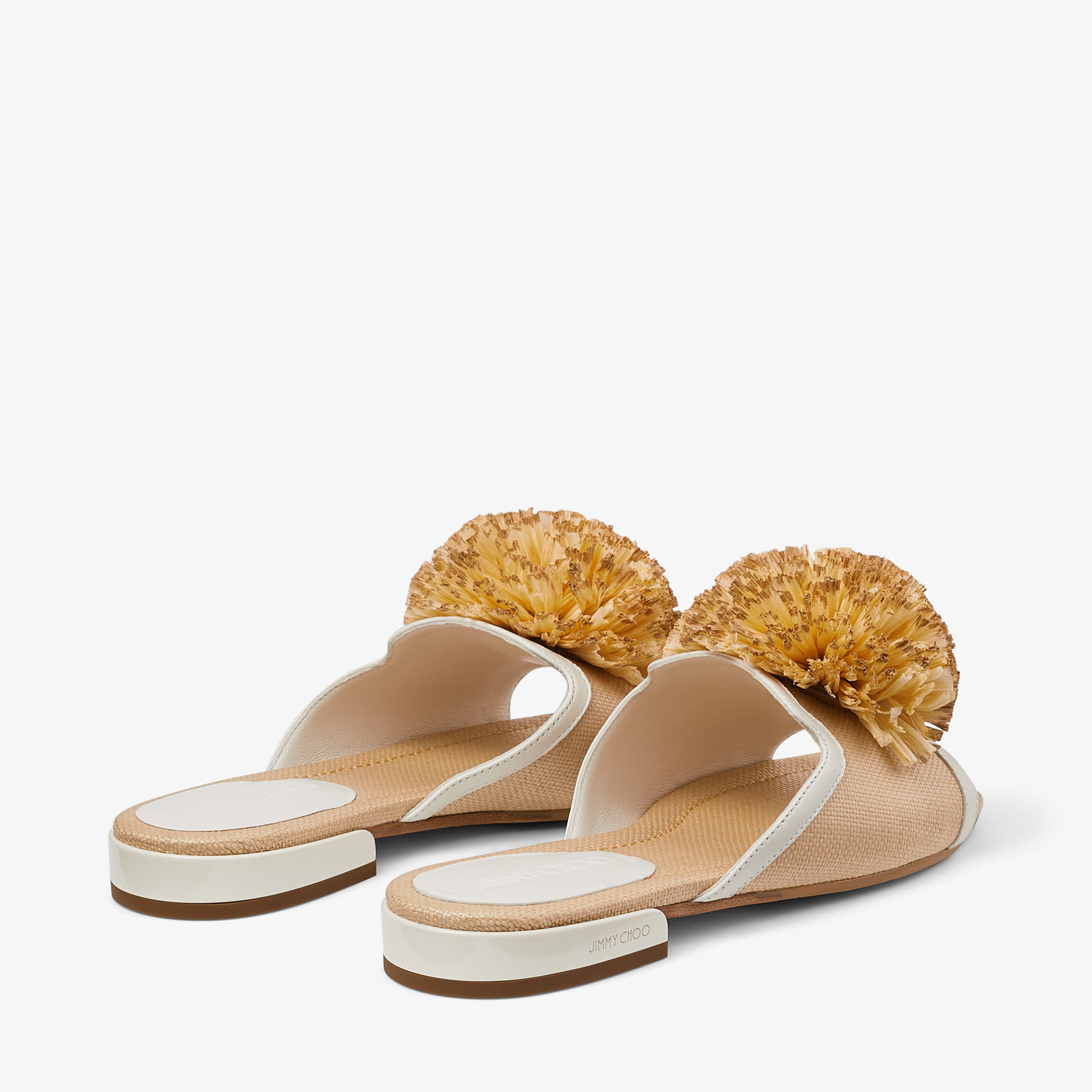 Nako Flat Natural Latte Raffia Pom Pom Flats JIMMY CHOO