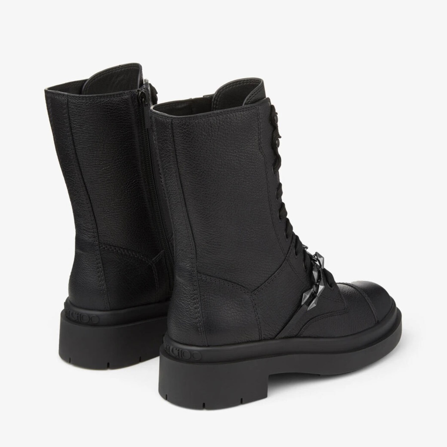 NARI FLAT Black Leather Boots with Chain Autumn Collection JIMMY CHOO