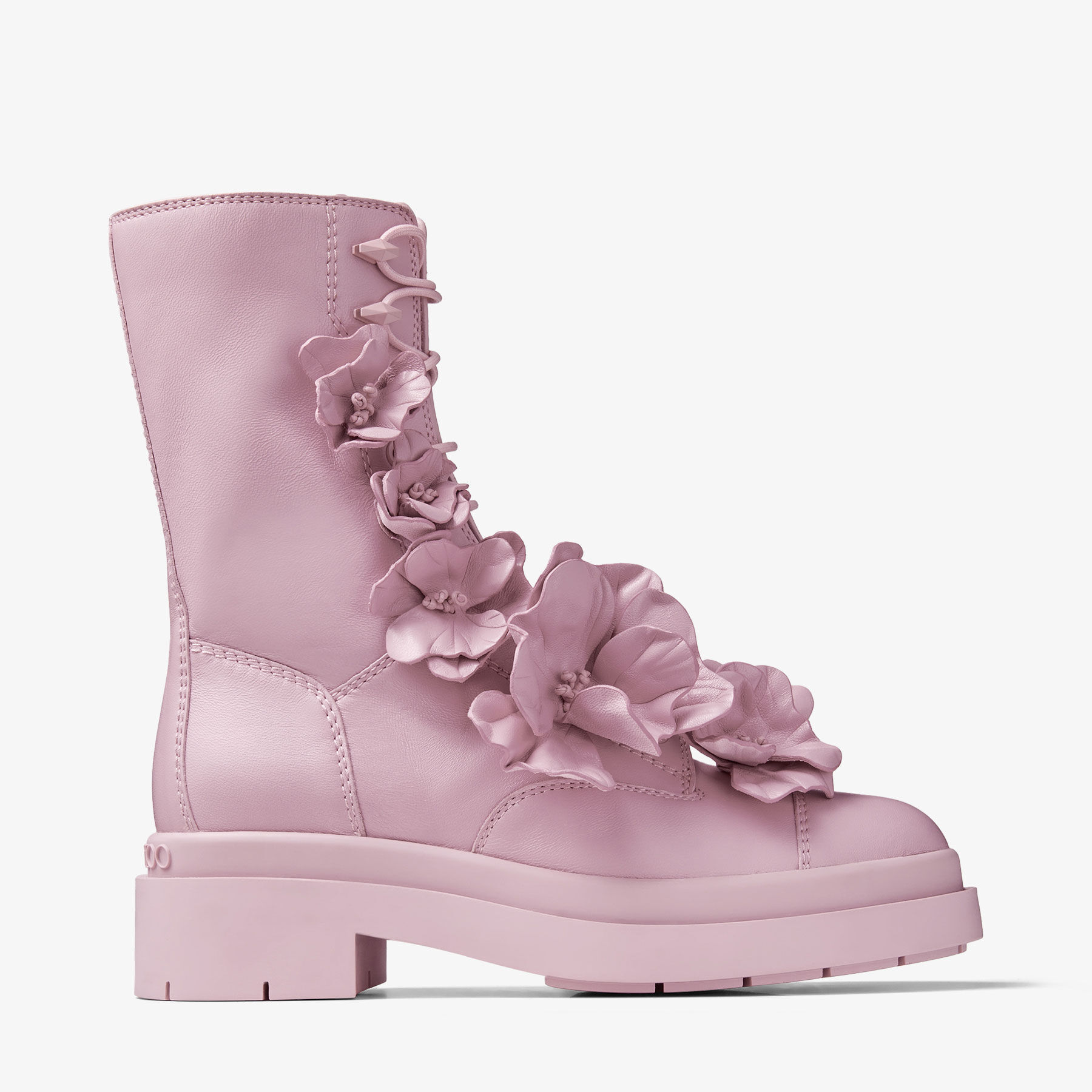 NARI FLOWERS FLAT Rose Nappa Leather Ankle Boots with Flowers