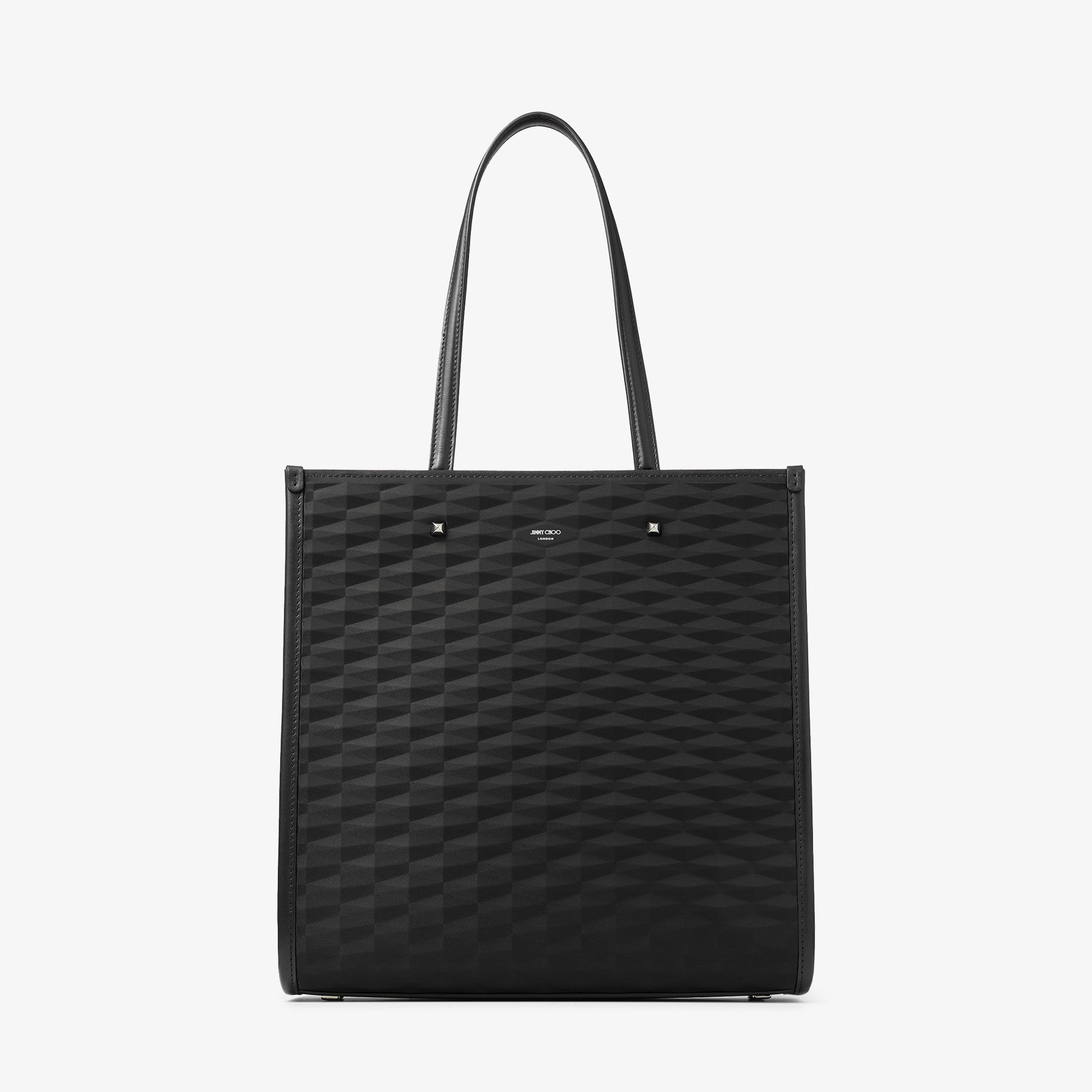 Diamond Tote M Black Diamond Embossed Nylon Tote Bag JIMMY CHOO