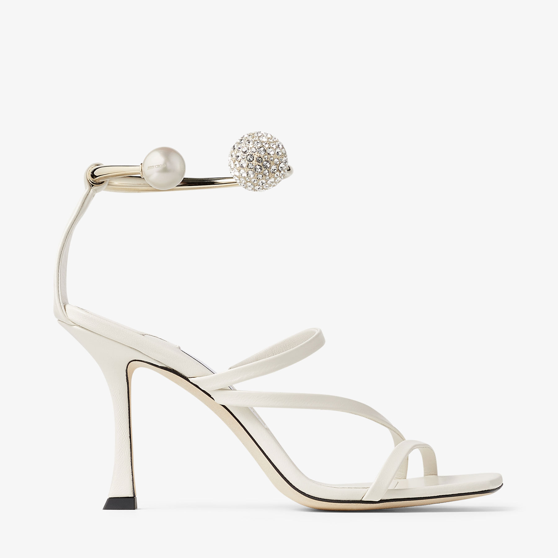 Ottilia 90 Latte Nappa Leather Sandals with Crystal and Pearl Strap JIMMY CHOO