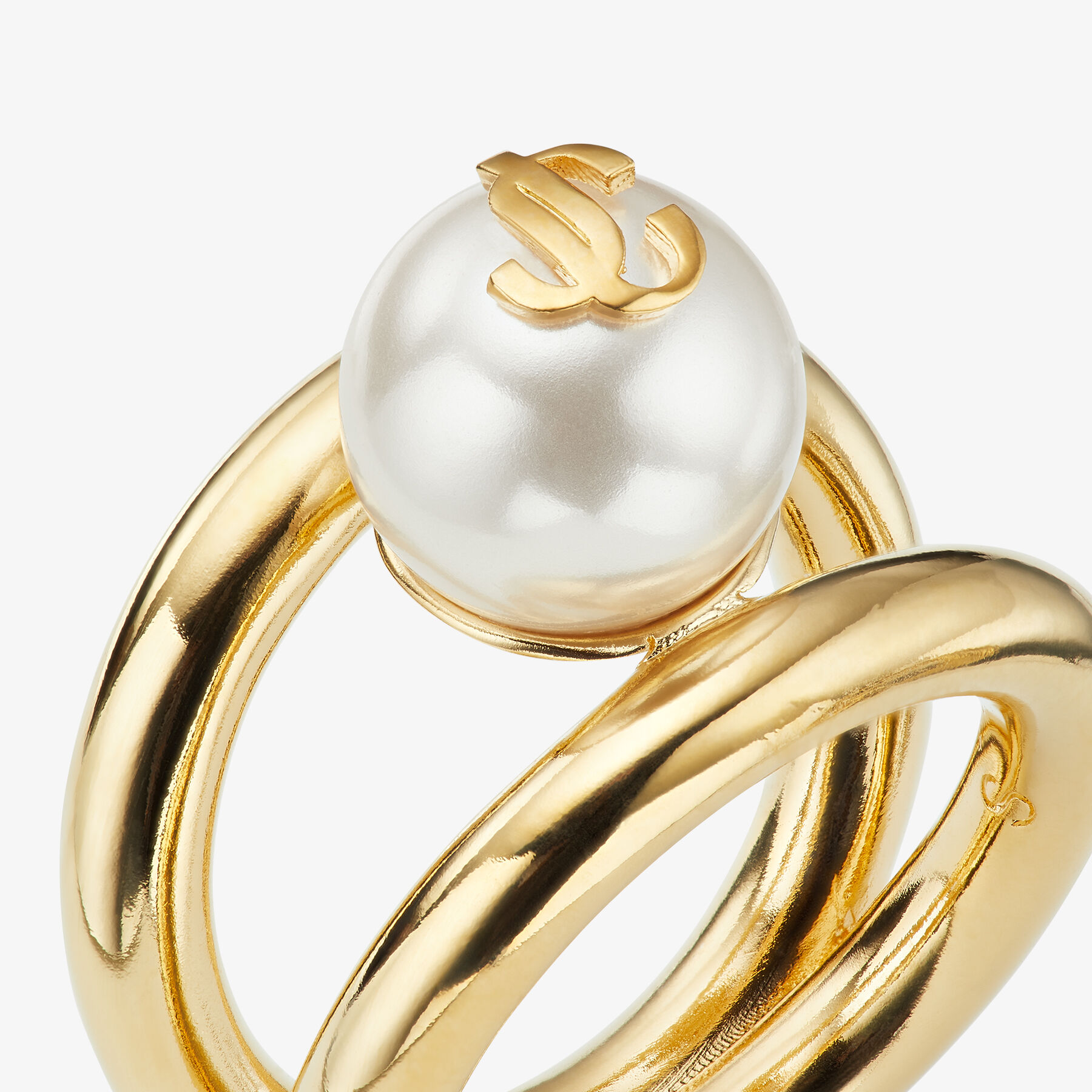 Double pearl store ring gold
