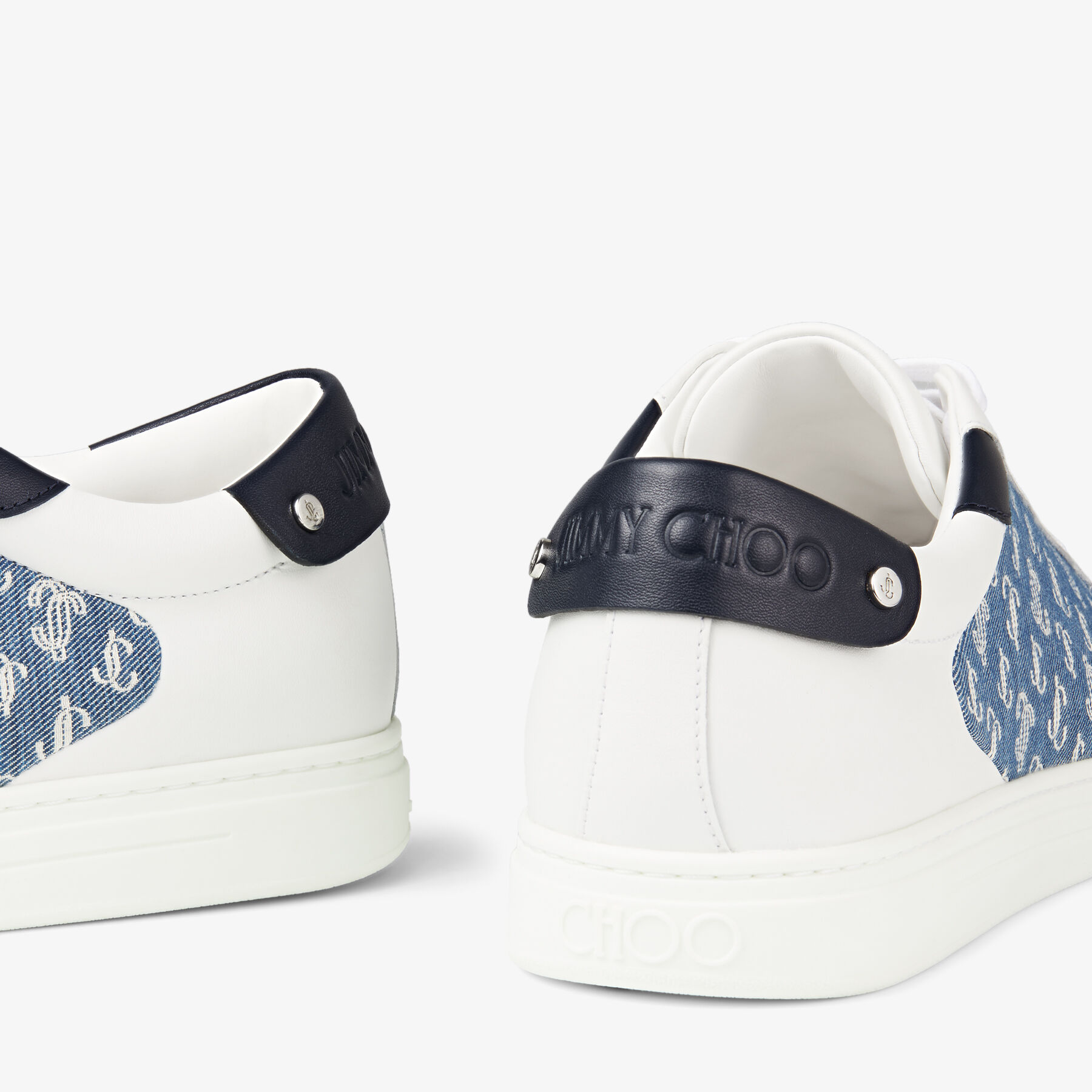 ROME/M | White Leather and Denim JC Monogram Pattern Low-Top 