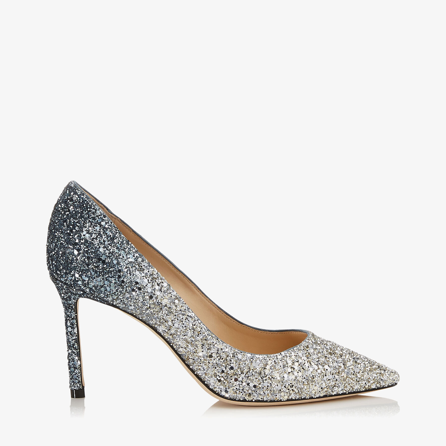 Silver and Dusk Blue D grad Glitter Fabric Pumps ROMY 85
