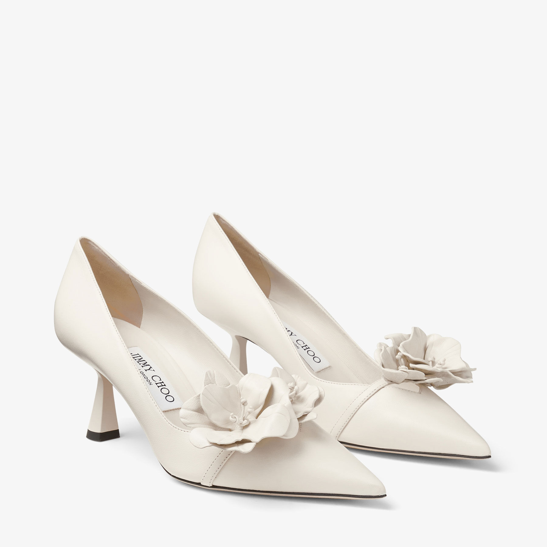 ROSALIA/FLOWERS 65 | Latte Nappa Leather Pumps with Flowers | New 