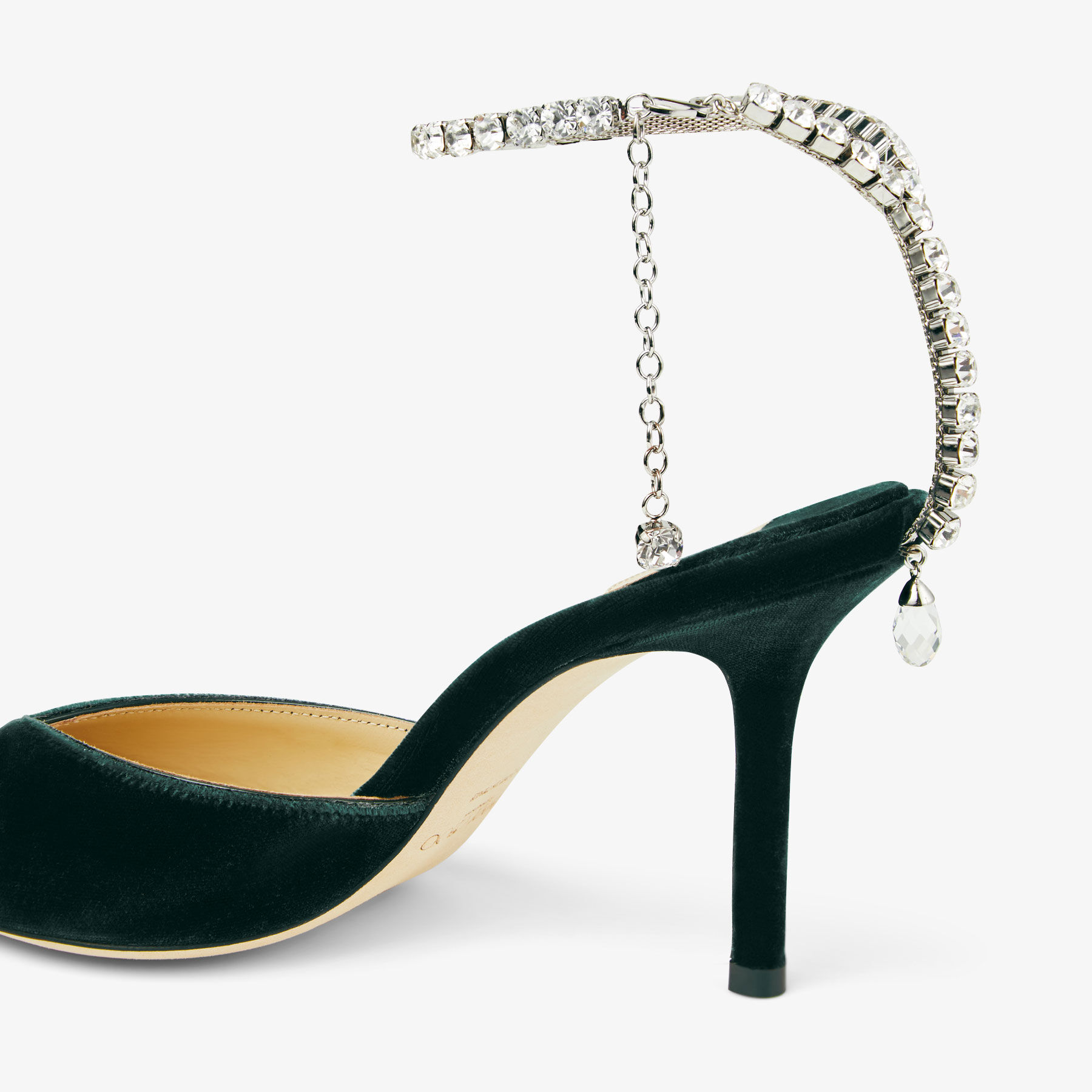 Saeda 85 Dark Green Velvet Pumps with Crystal Chain JIMMY CHOO