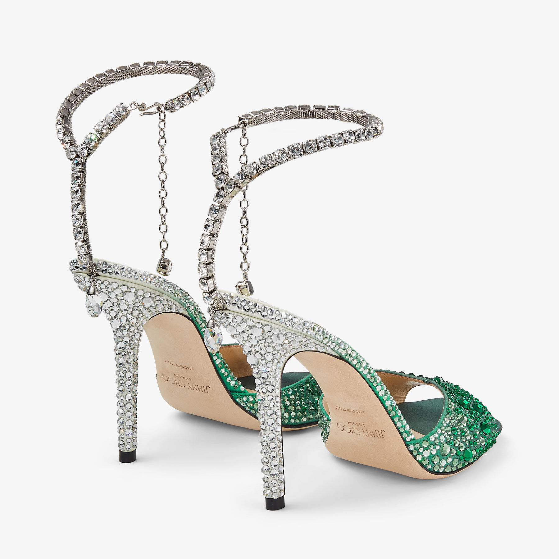 Saeda Sandal 100 Emerald Satin Pumps with crystals JIMMY CHOO