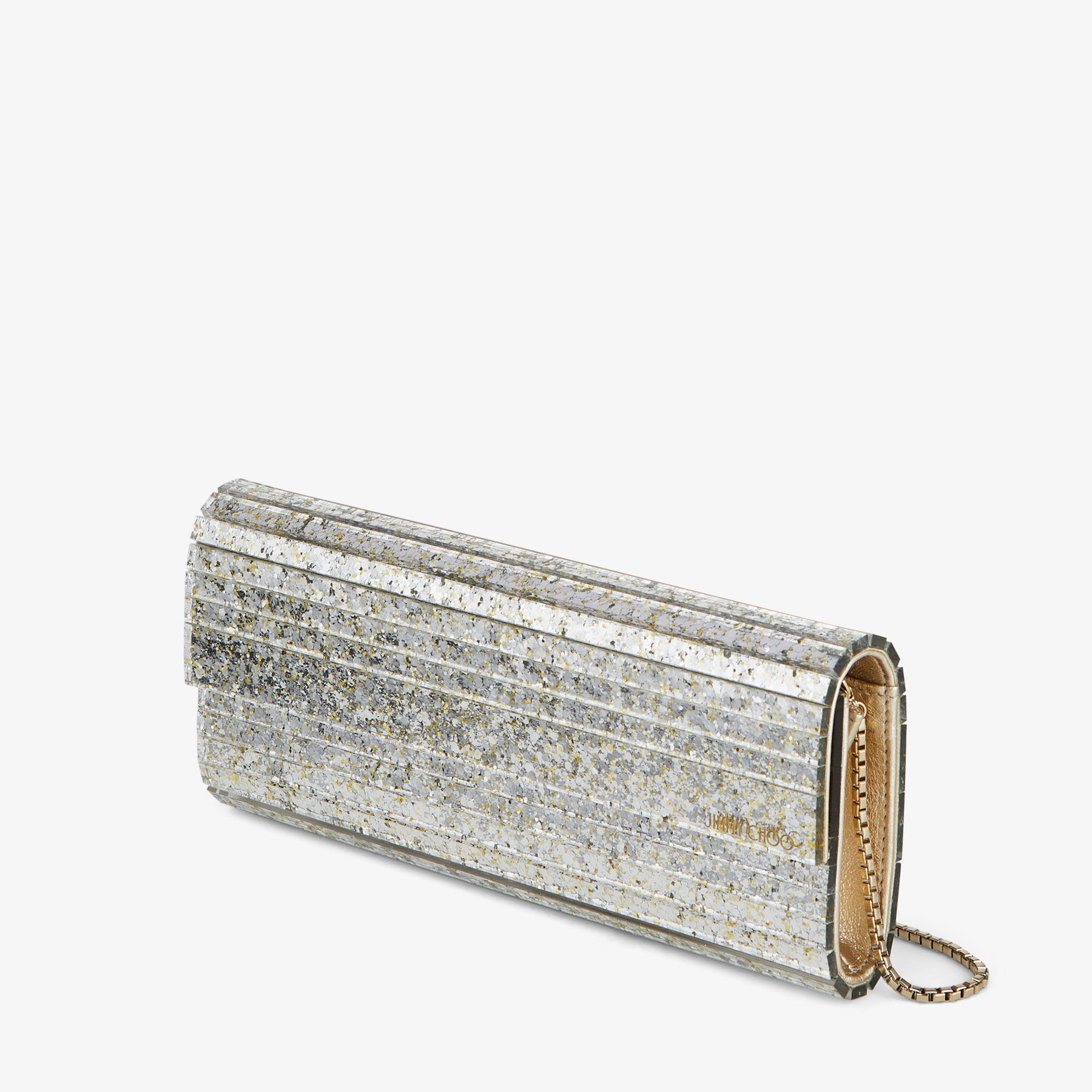 Champagne Coarse Glitter Acrylic Clutch Bag SWEETIE Pre Fall 19 JIMMY CHOO