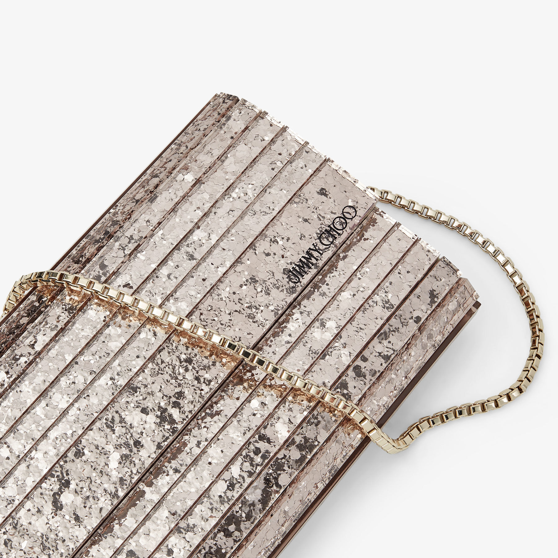 Abend Clutch aus ballettrosanem Glitzergewebe Sweetie Cruise 2018 JIMMY CHOO