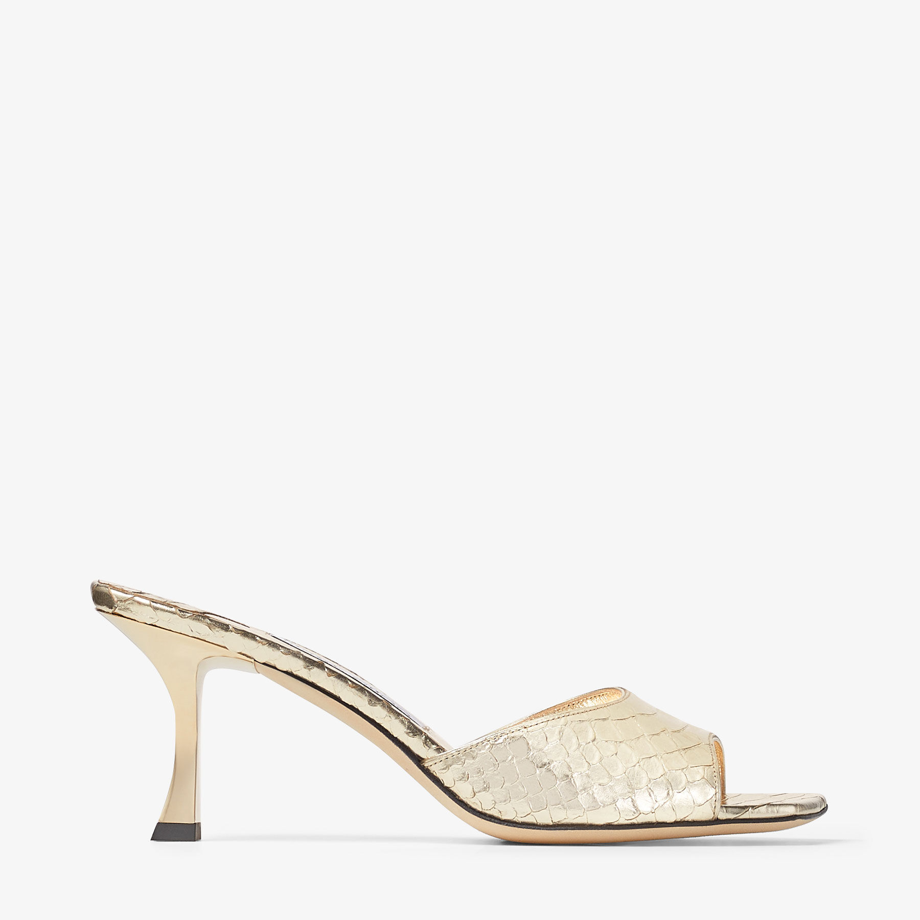 VAL 70 Champagne Metallic Snake Printed Leather Mule Sandals New Collection JIMMY CHOO