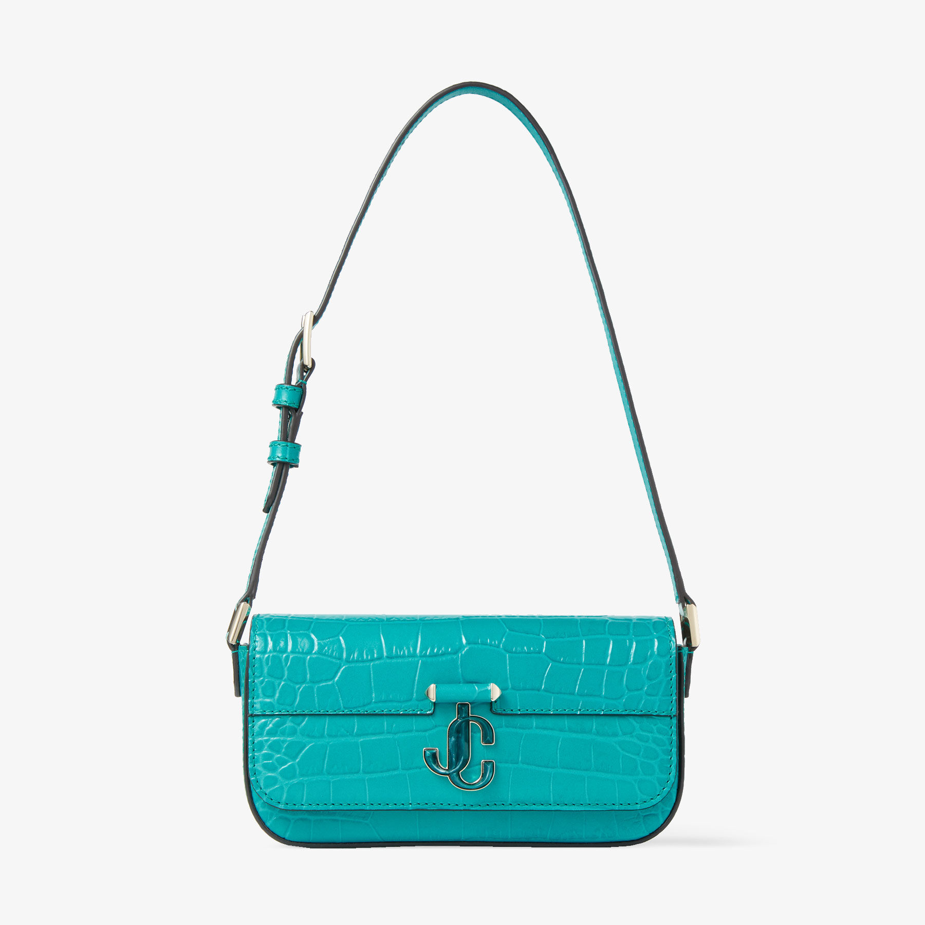 AVENUE MINI SHLDR Peacock Croc Embossed Leather Mini Shoulder
