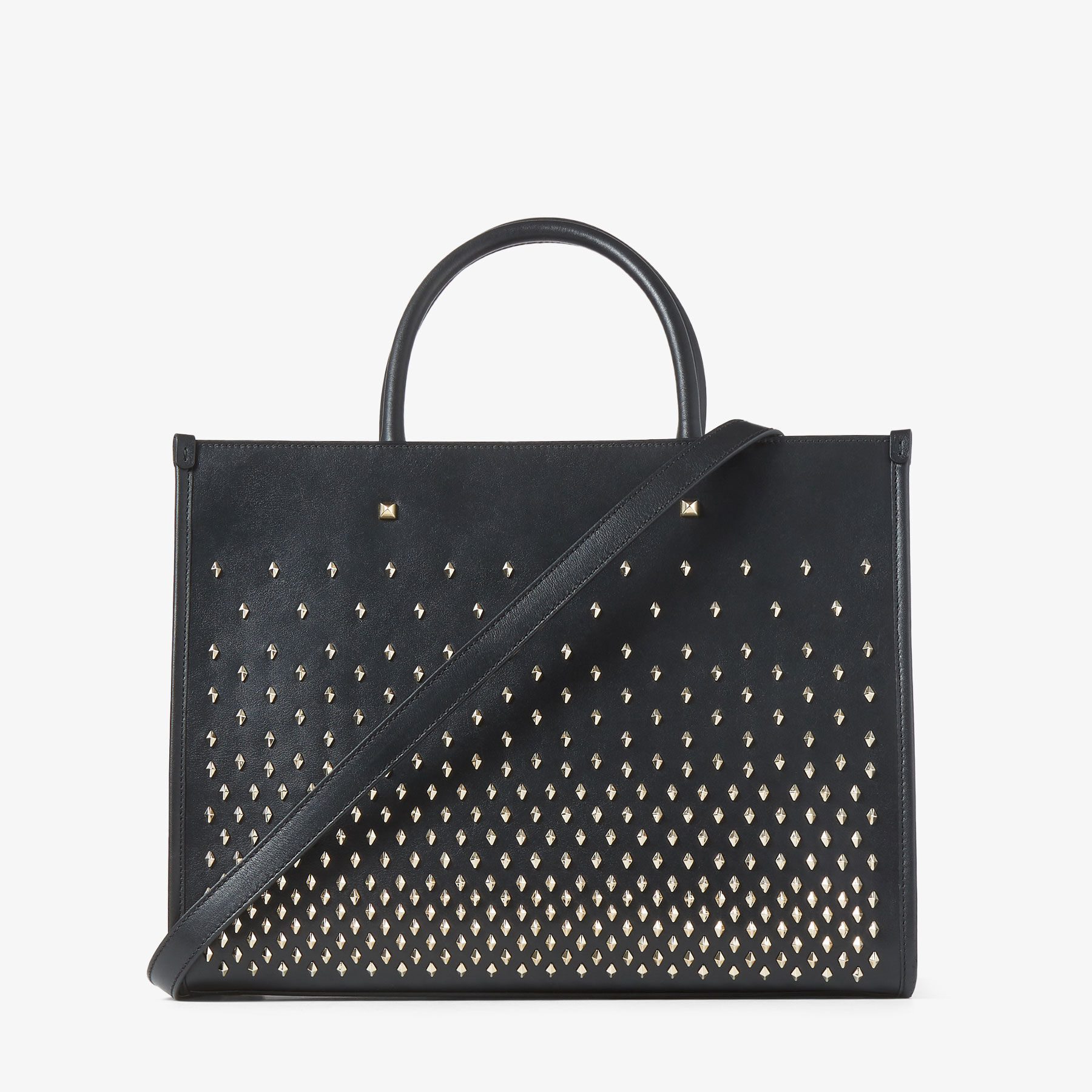 AVENUE M TOTE, Borsa tote in pelle nera con borchie, Collezione Estate