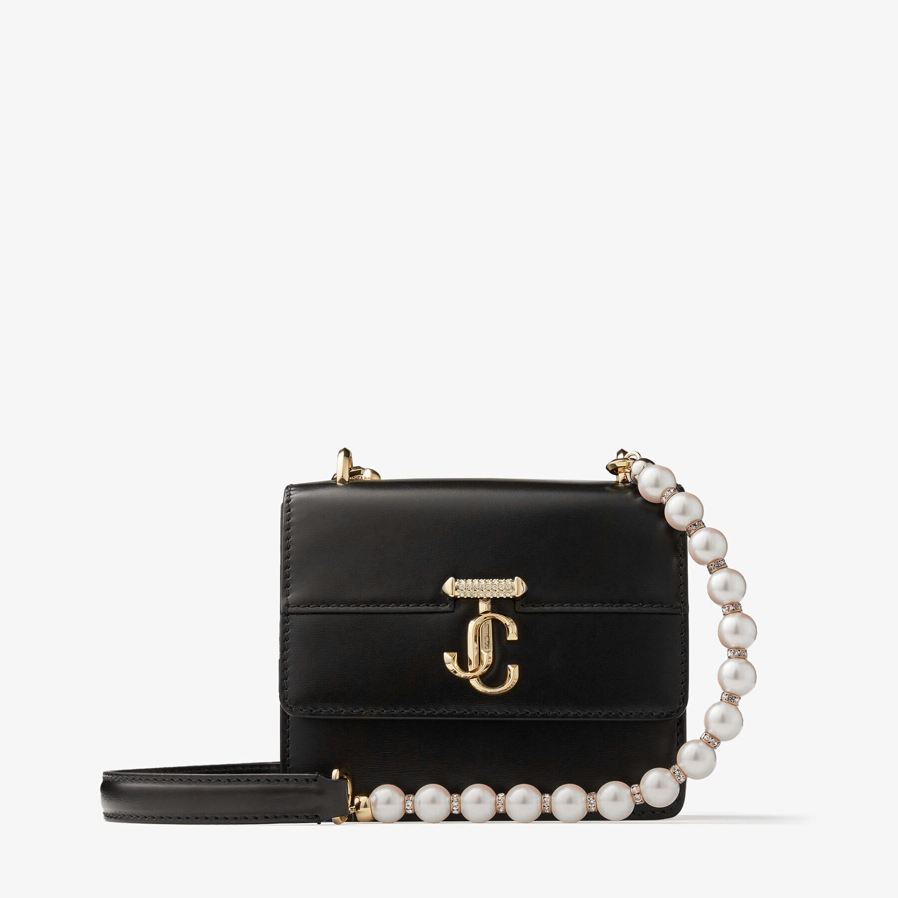 Black Box Leather Shoulder Bag with Pearl Strap
