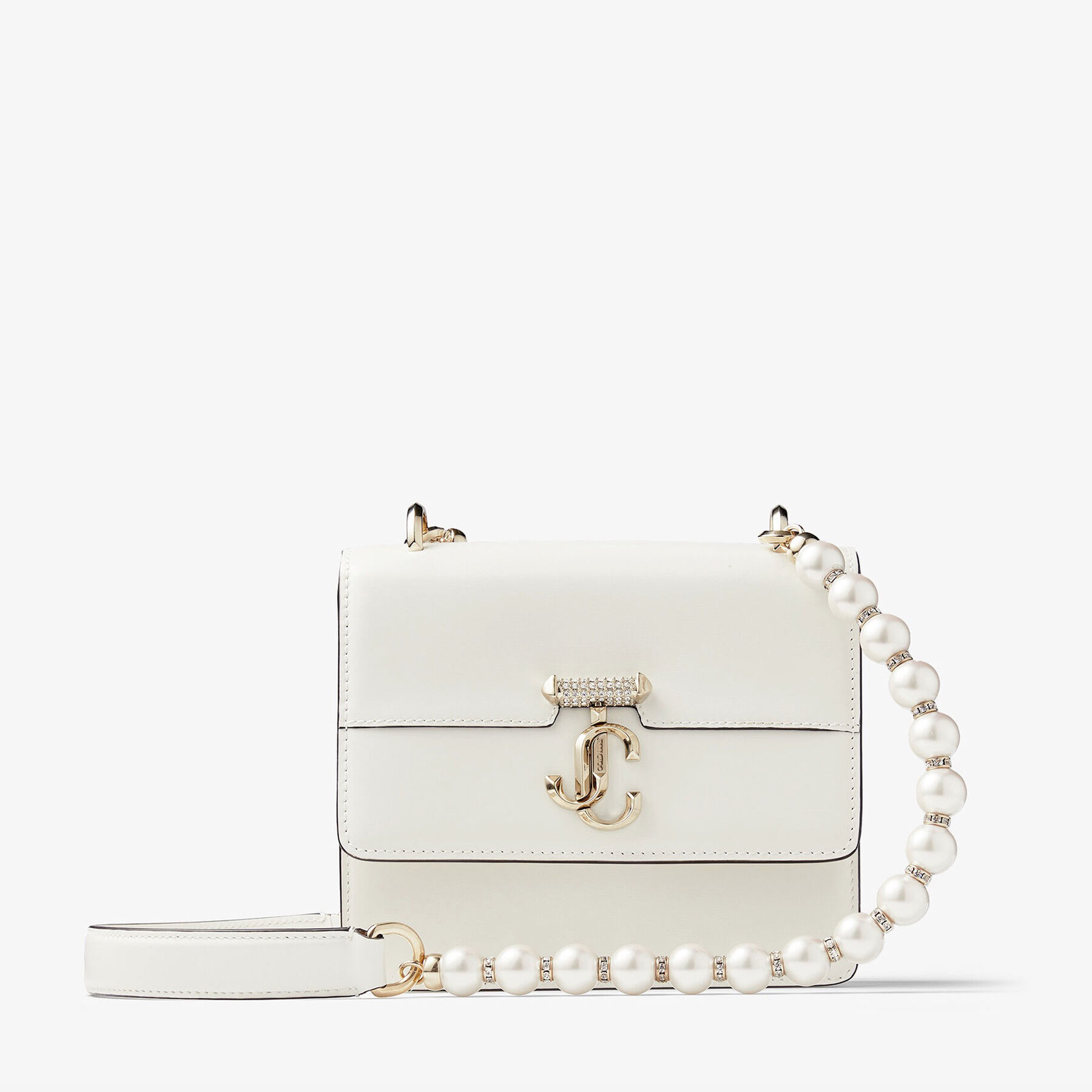 Latte Box Leather Shoulder Bag with Pearl Strap | AVENUE QUAD XS 