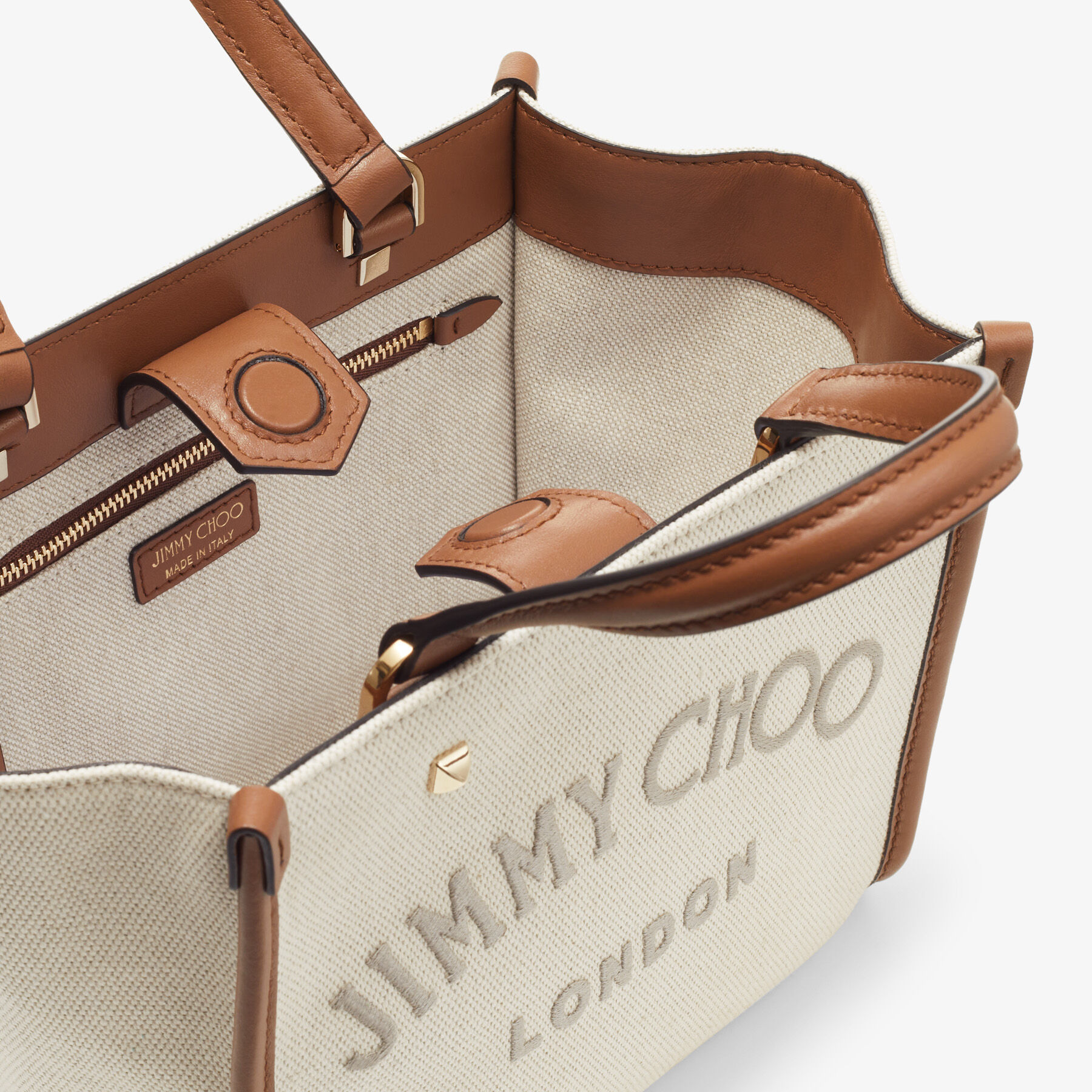 Natural Recycled Cotton Canvas and Dark Tan Calf Leather Logo Tote