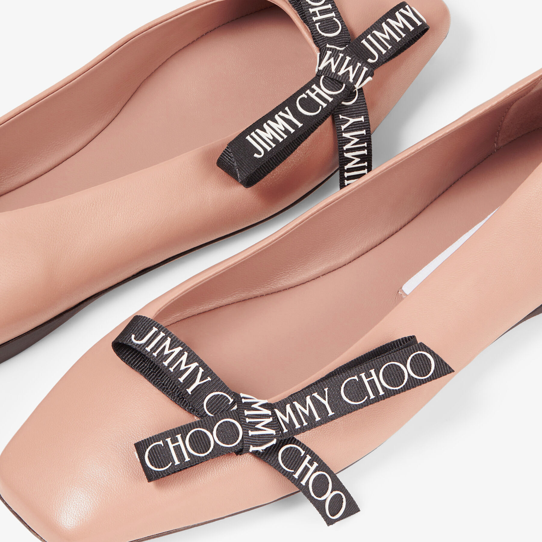 Ballet Pink Nappa Leather Flat Ballerina Pumps with Jimmy Choo Bow
