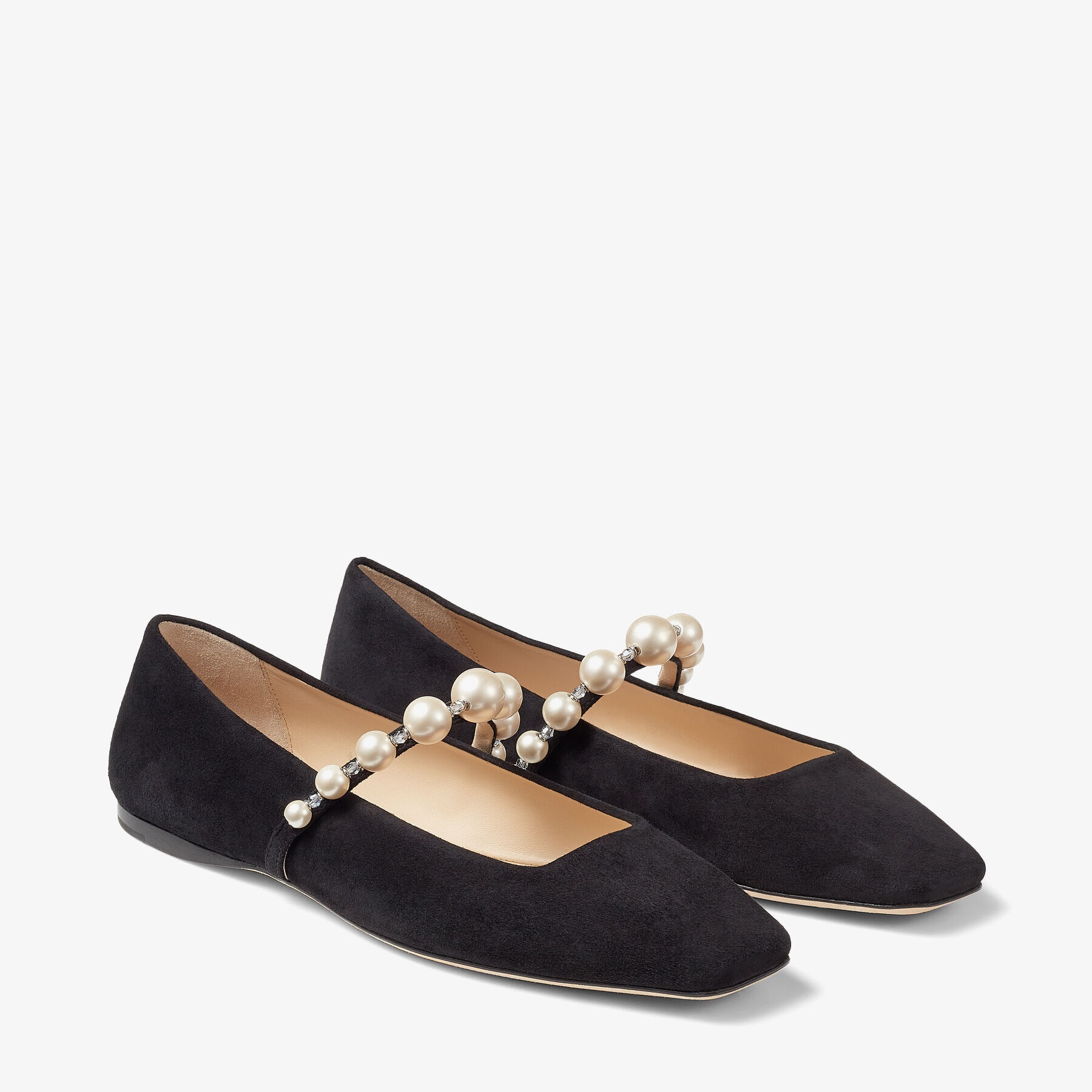 Black Suede Flats with Pearl Embellishment | ADE FLAT | High