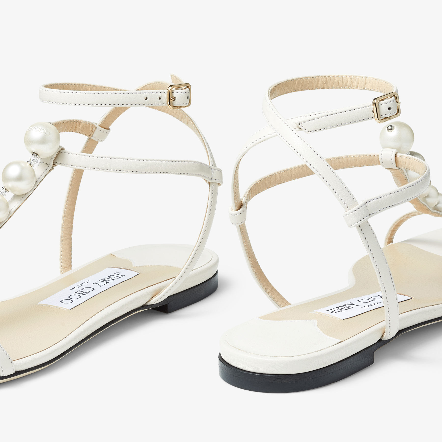 AMARI FLAT | Latte Nappa Leather Flat Sandals with Pearls | Summer ...