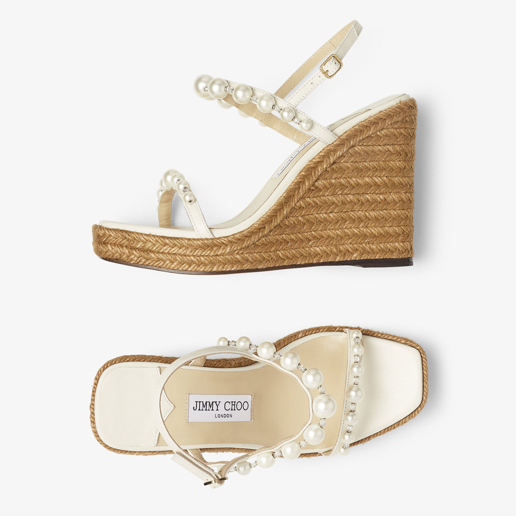 AMATUUS 110 Black Nappa Latte Wedge Sandals with Pearls Summer
