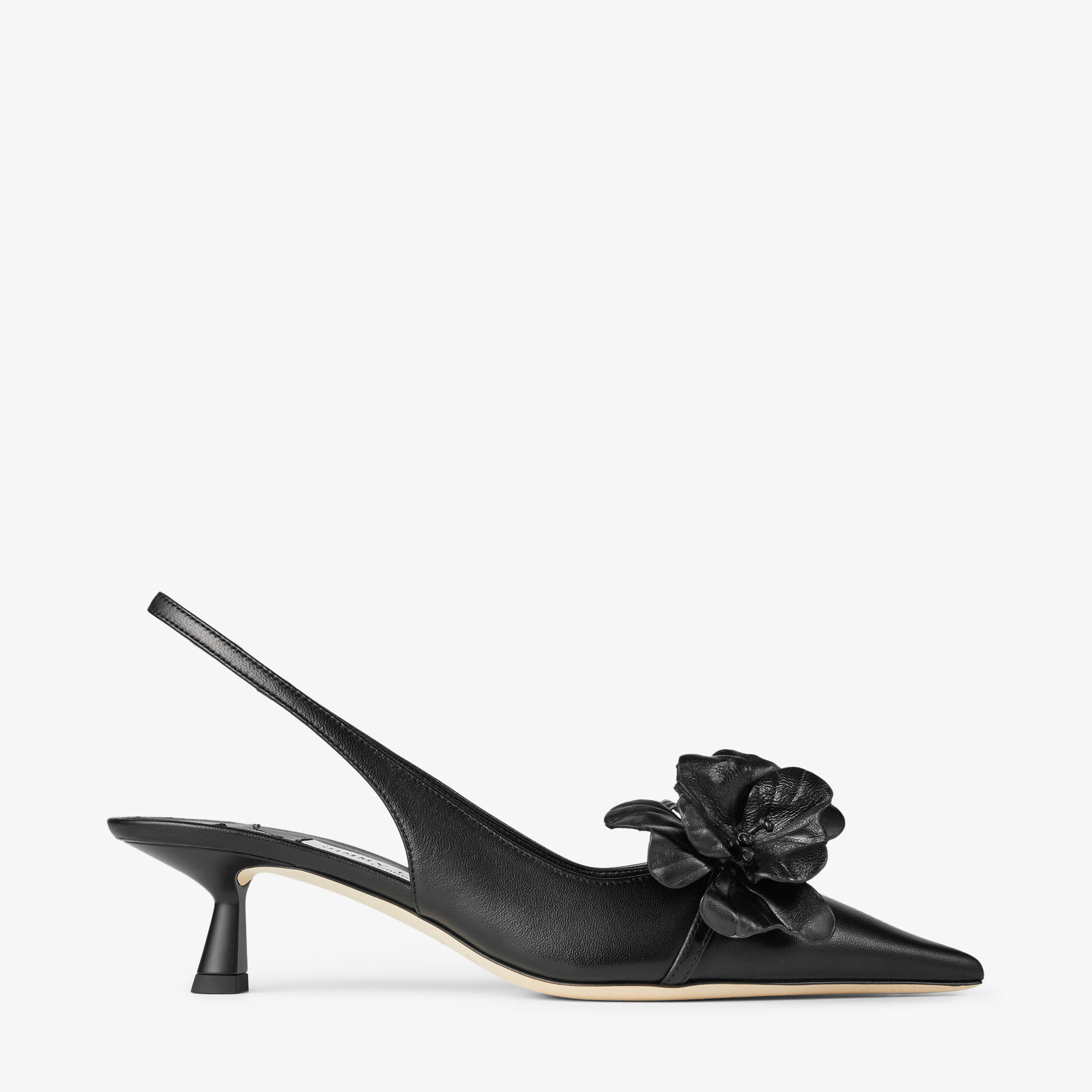 AMITA/FLOWERS 45 | Black Nappa Leather Sling Back Pumps with Flowers ...