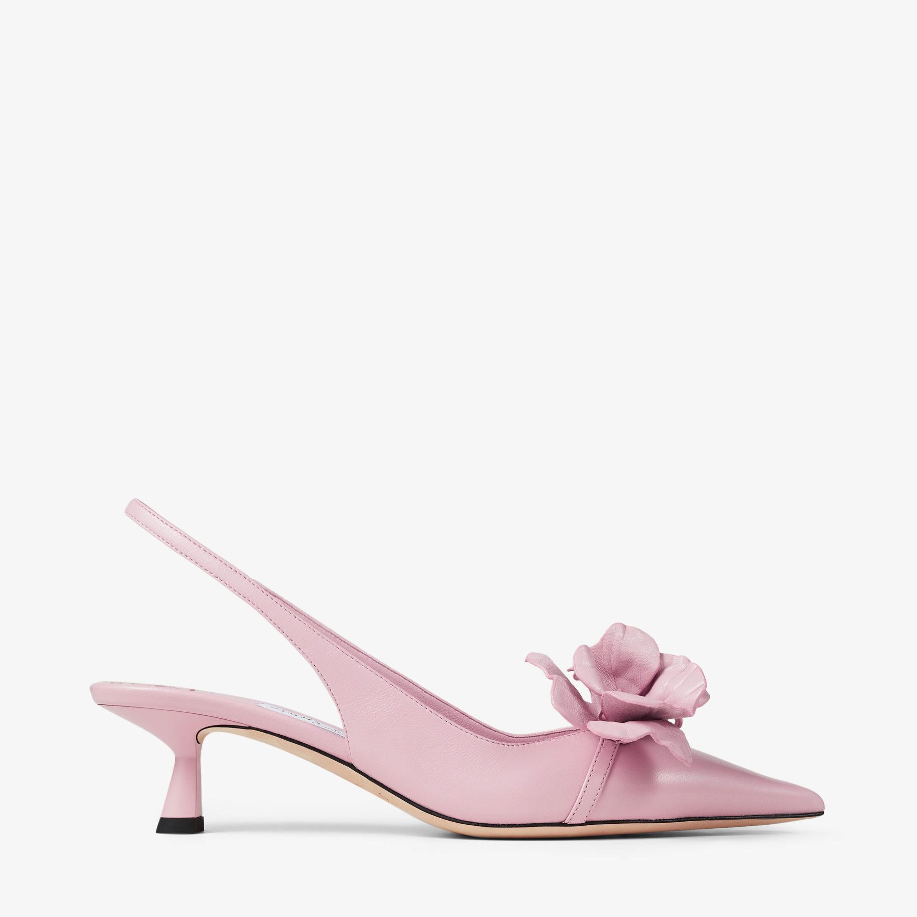 AMITA/FLOWERS 45 | Rose Nappa Leather Sling Back Pumps with Flowers ...