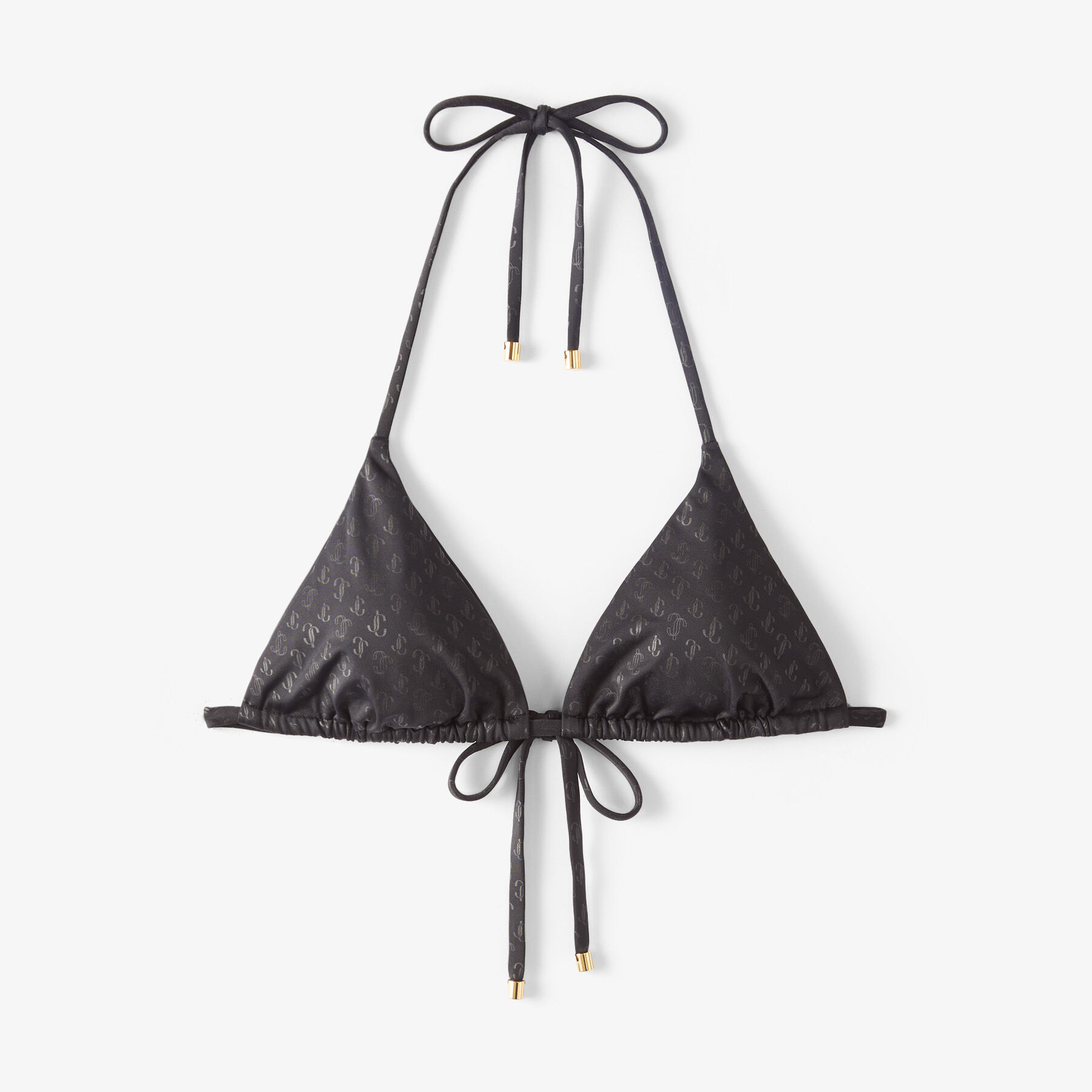 Black JC Monogram-Print Regenerated Nylon and Lycra Triangle Bikini Top, ARIAH, Summer 2022