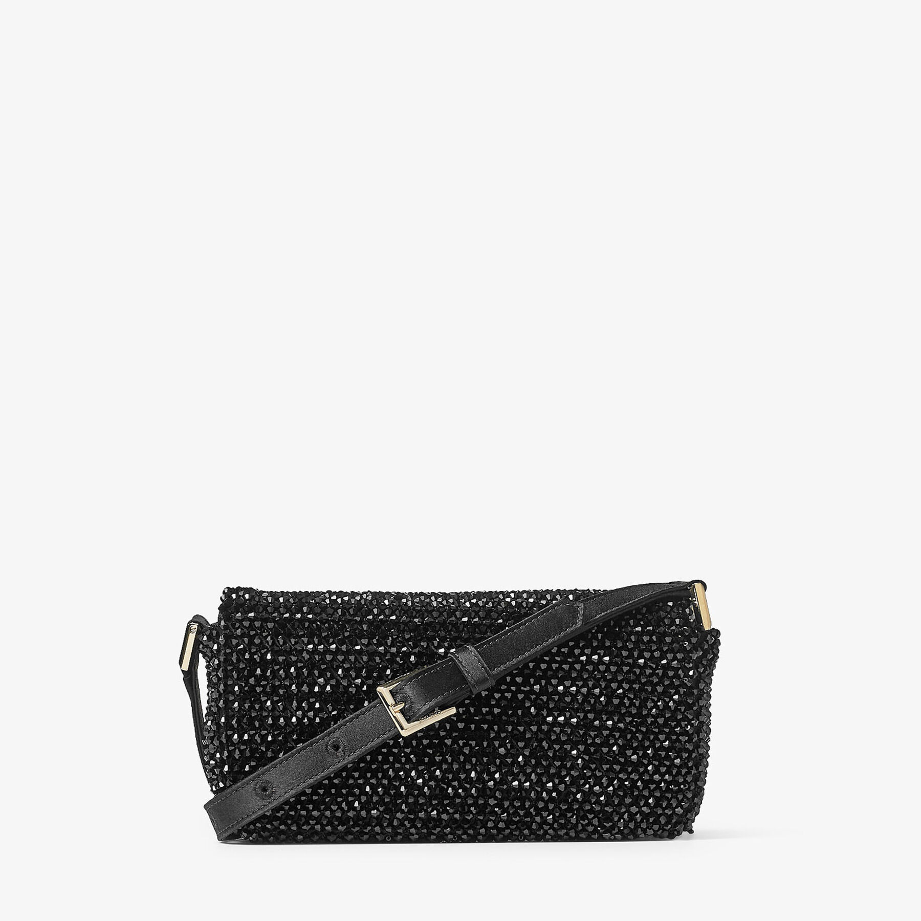 AVENUE MINI SHOULDER | Black Satin Mini Shoulder Bag with Crystal 