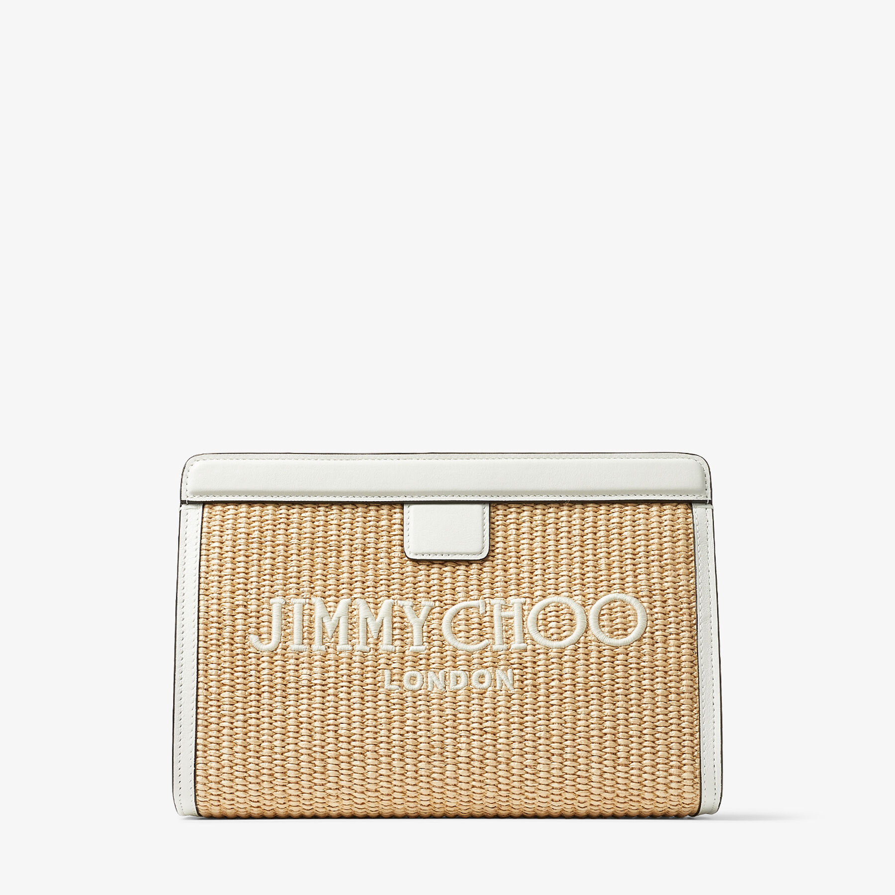 Avenue Pouch | Natural/Latte Embroidered Raffia and Leather Pouch 