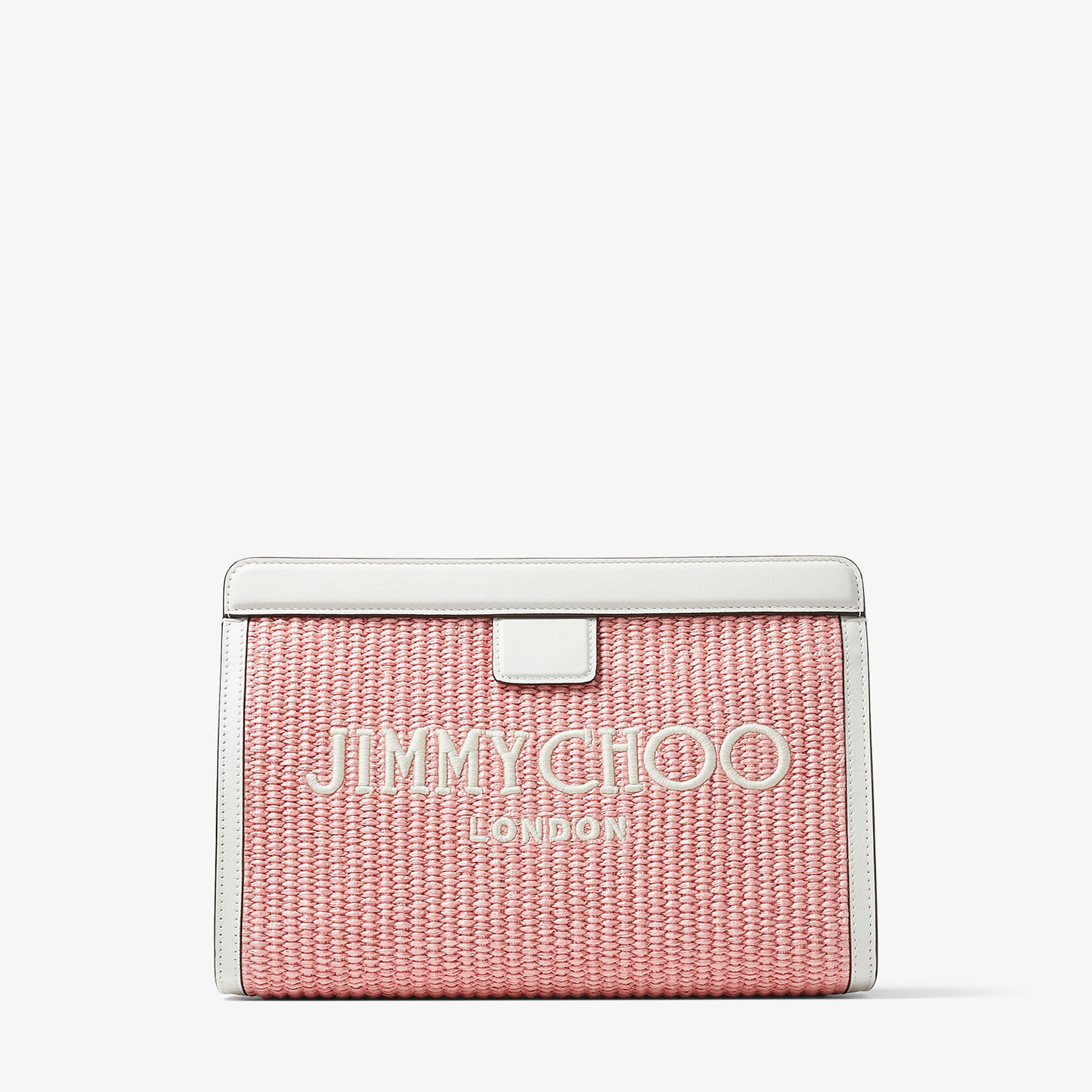 Avenue Pouch | Paprika/Candy Pink Raffia Embroidered Pouch | JIMMY 