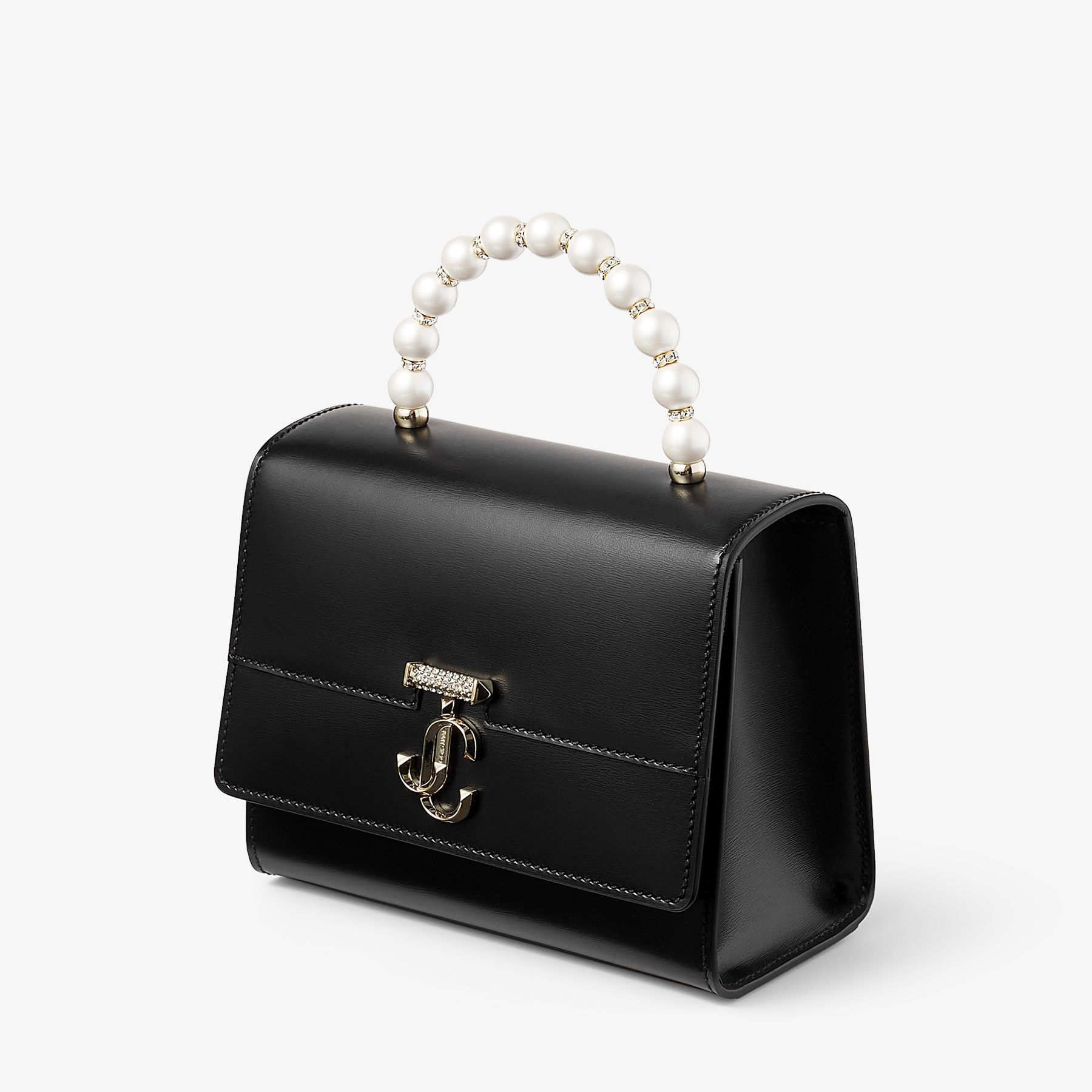 Avenue Tophandle/S | Black Box Leather Top Handle Bag with Pearls 