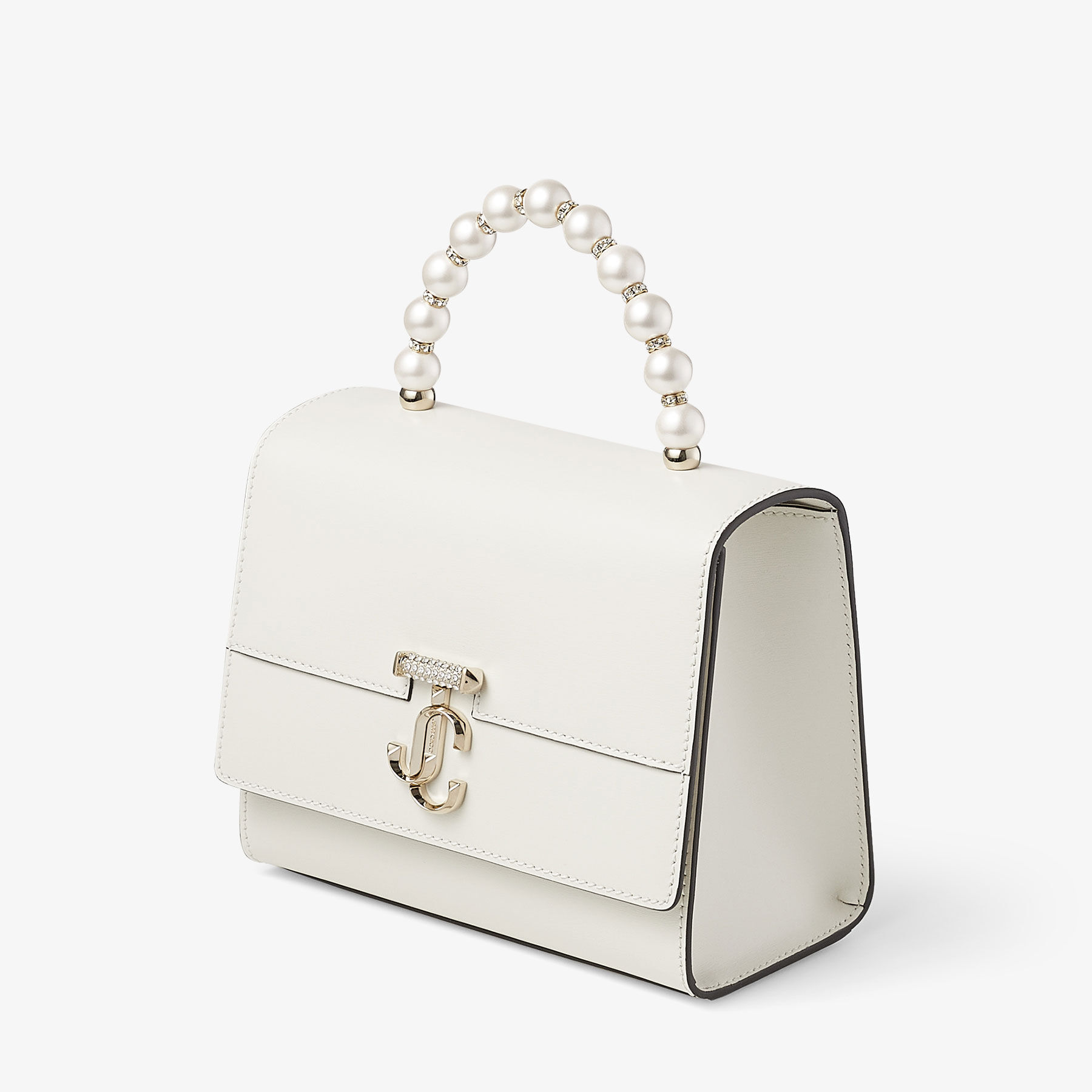 Avenue Tophandle/S | Latte Box Leather Top Handle Bag with Pearls 