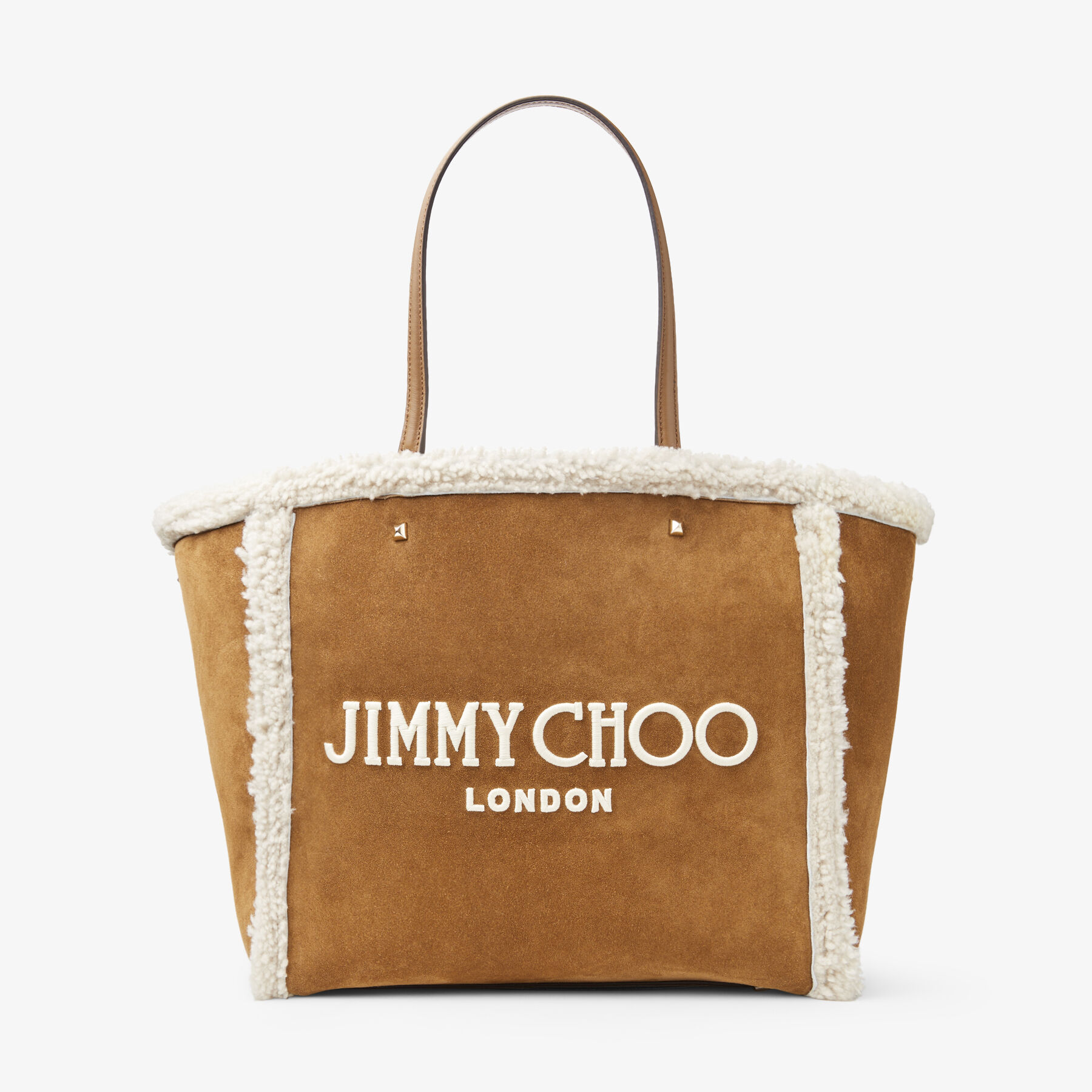 AVENUE TOTE BAG Khaki Brown Suede and Shearling Tote Bag with