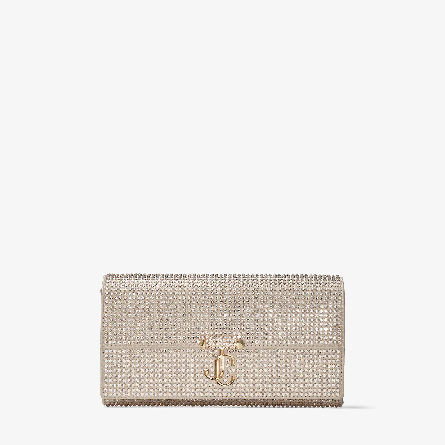 AVENUE WALLET W CHAIN Champagne Crystal Satin Wallet with Chain New Collection JIMMY CHOO US