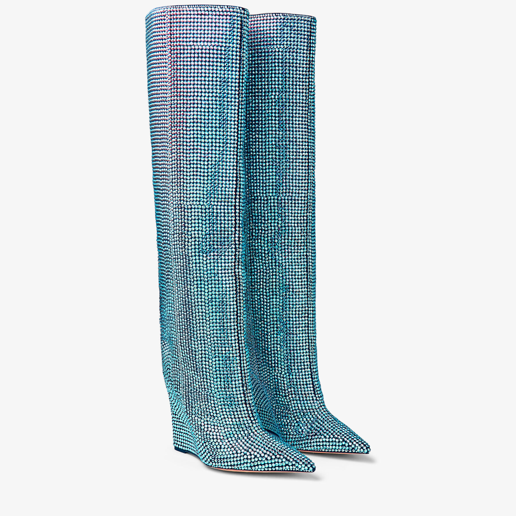 Malibu Mix Suede Wedge Knee high Boots with Honeybomb Crystals