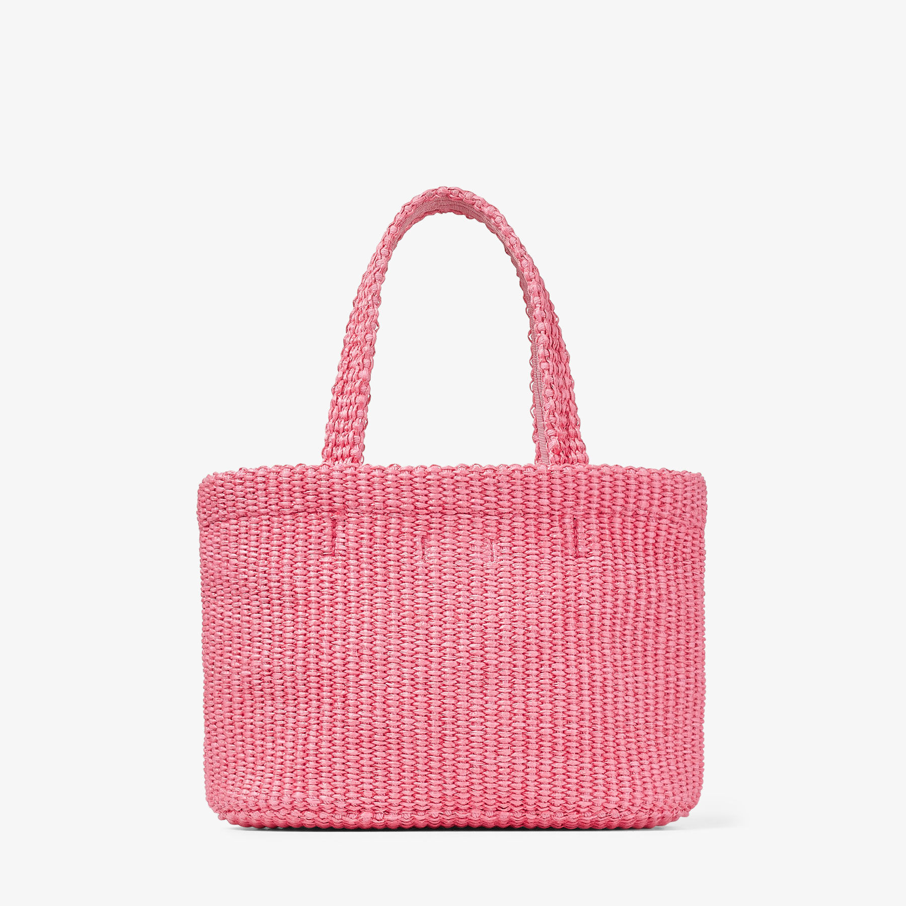 Beach Tote E/W Mini | Candy Pink Raffia Embroidered Mini Tote Bag | JIMMY  CHOO