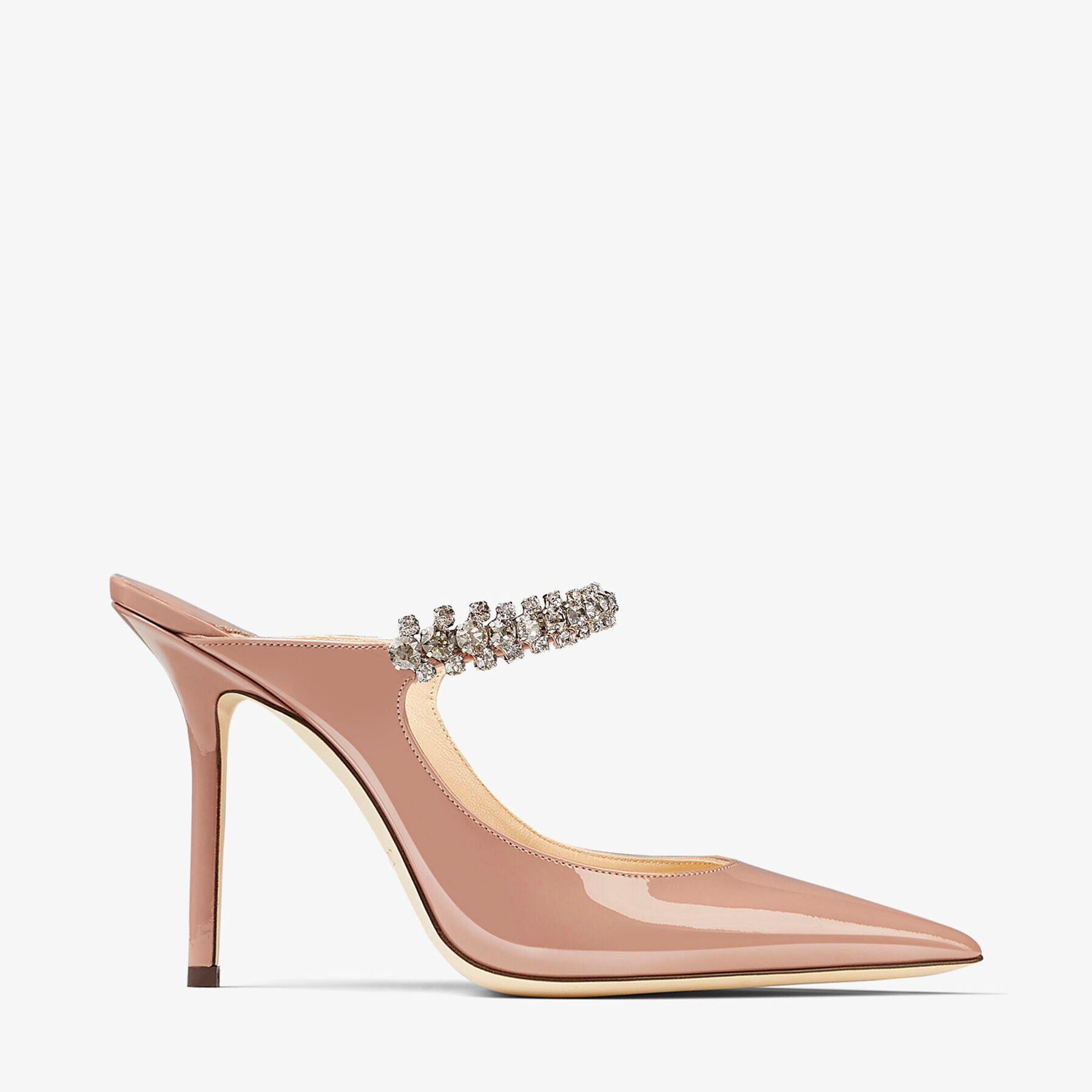 Bing 100, Ballet Pink Patent Leather Mules with Crystal Strap