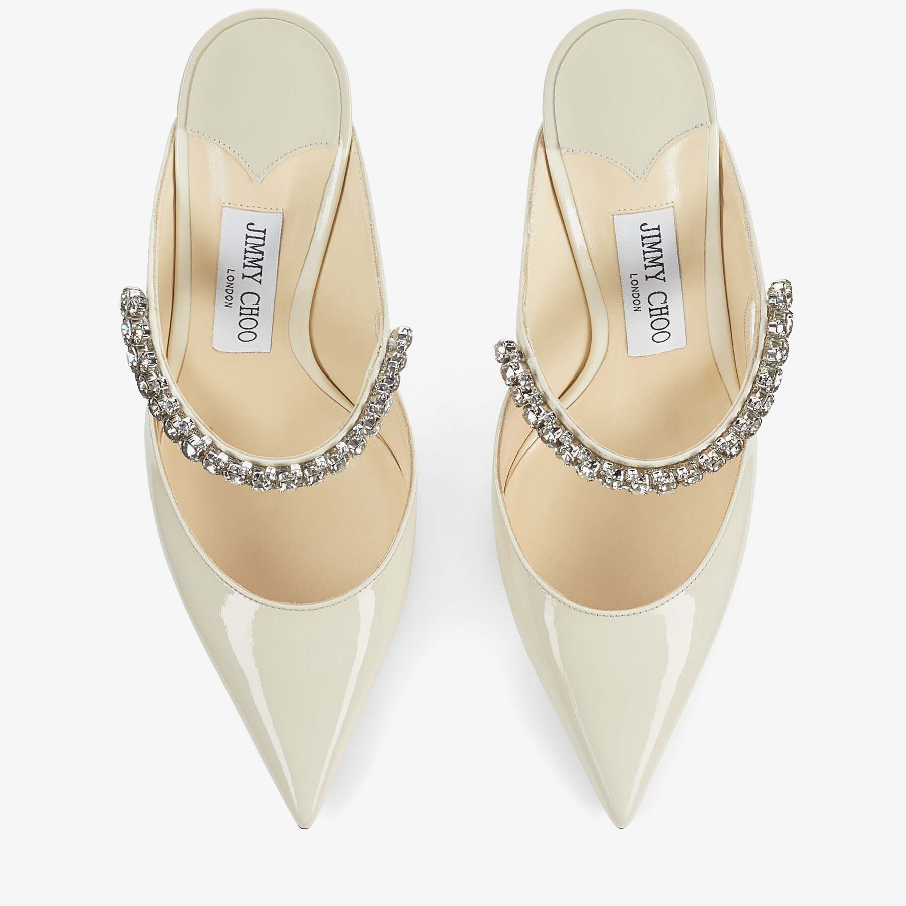 Bing 100 | Linen Patent Leather Mules with Crystal Strap | JIMMY CHOO
